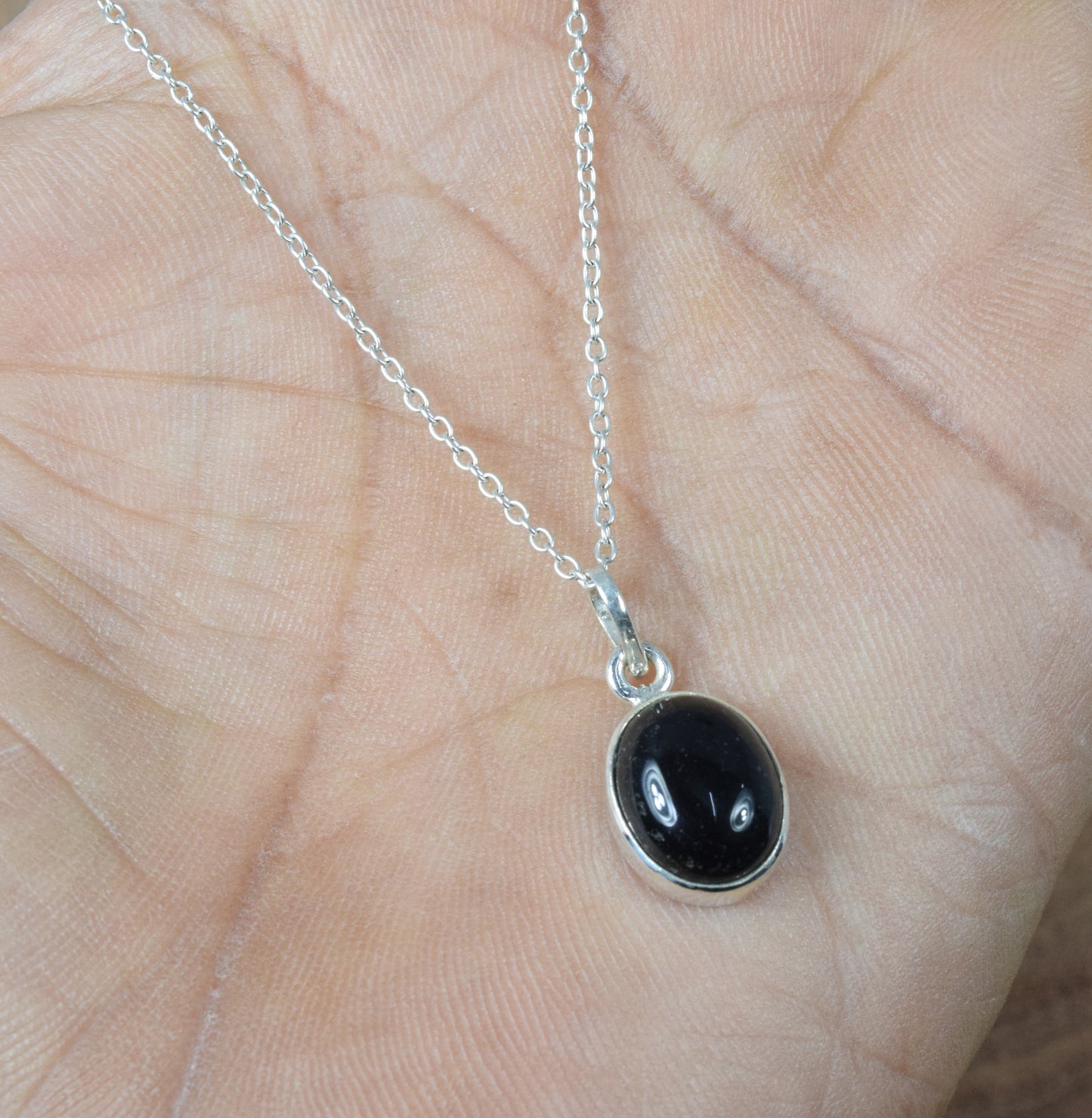 925 Solid Sterling Silver Black Onyx Chain Pendant-18.7 Inch