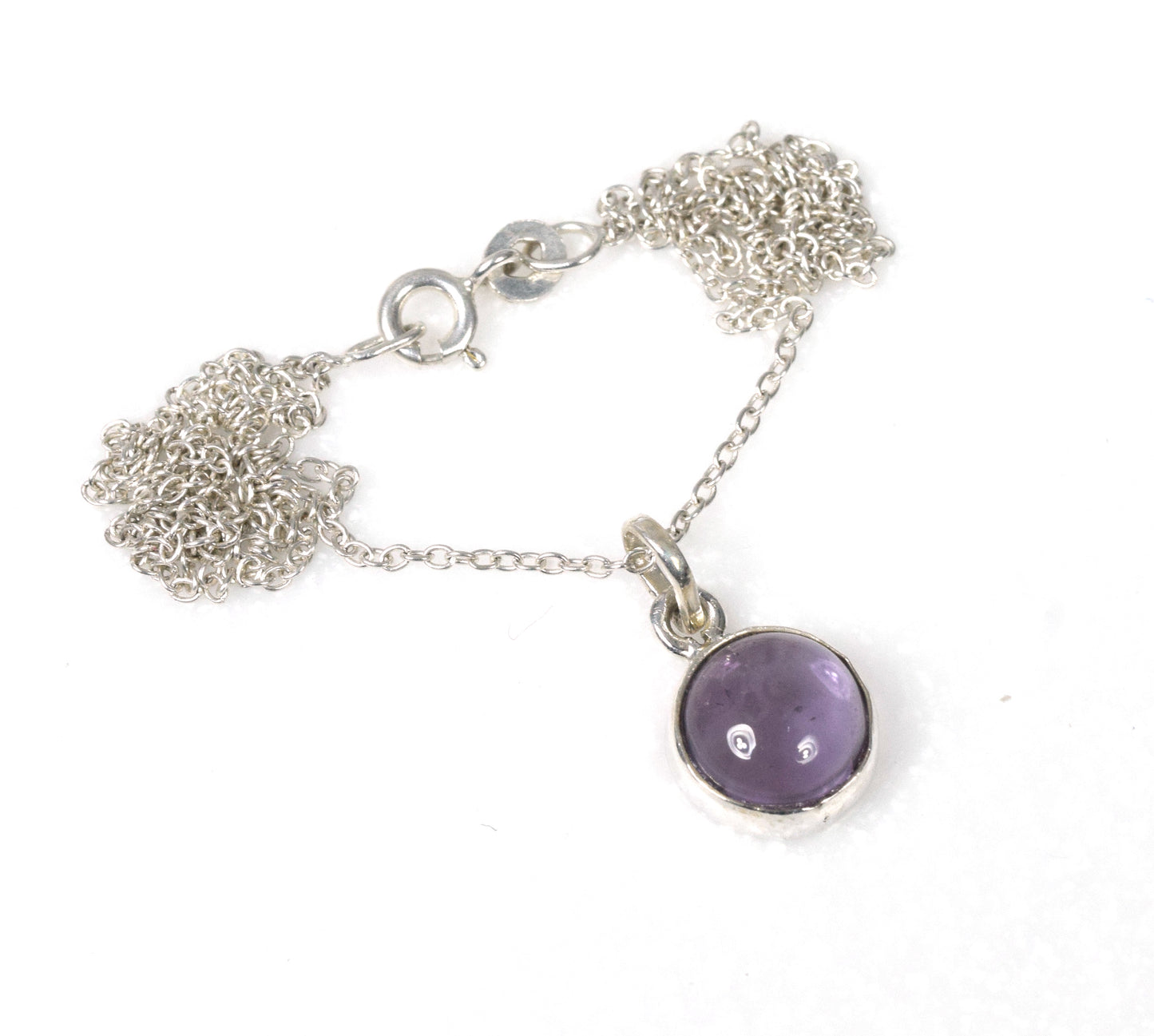 925 Solid Sterling Silver Purple Amethyst Chain Pendant-18.6 Inch