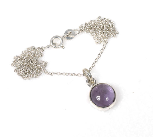 925 Solid Sterling Silver Purple Amethyst Chain Pendant-18.6 Inch