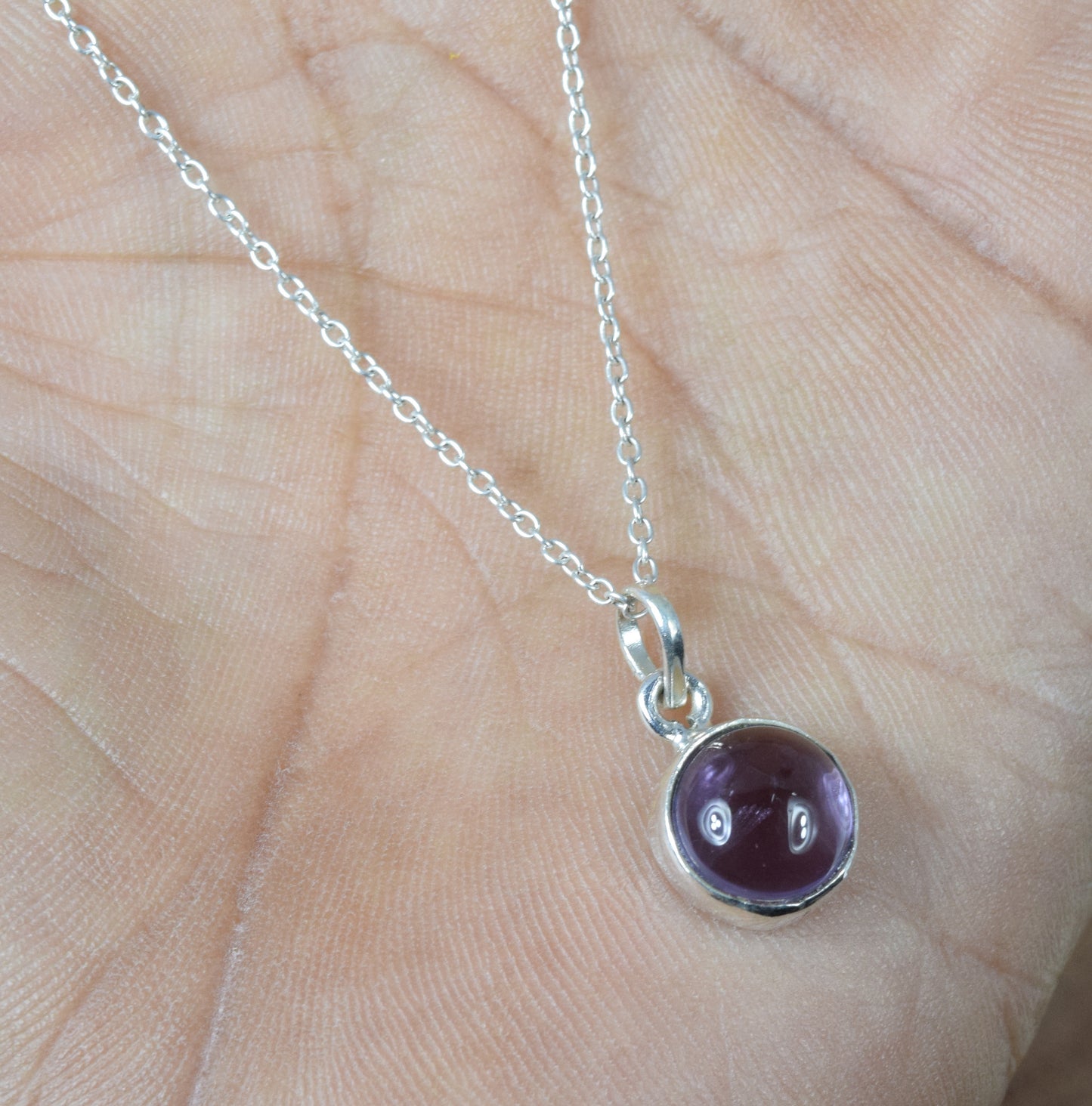 925 Solid Sterling Silver Purple Amethyst Chain Pendant-18.6 Inch