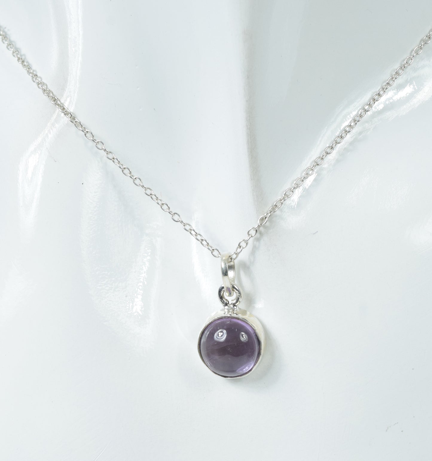 925 Solid Sterling Silver Purple Amethyst Chain Pendant-18.6 Inch