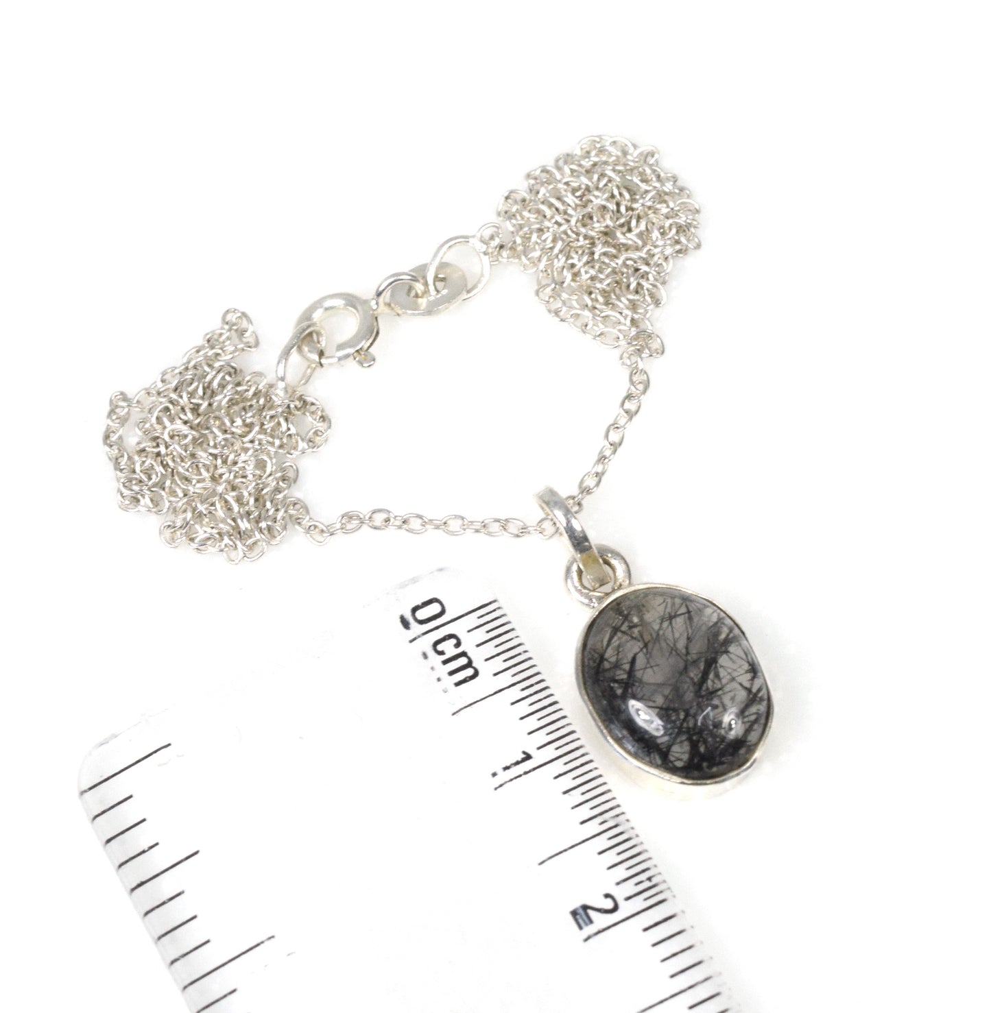 925 Solid Sterling Silver Black Rutile Chain Pendant-18.8 Inch