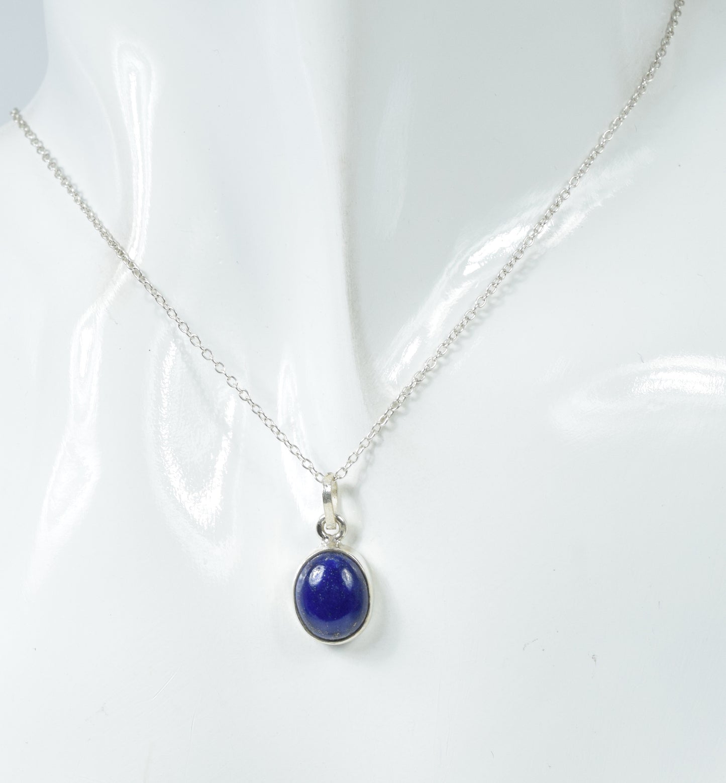 925 Solid Sterling Silver Blue Lapis Lazuli Chain Pendant-18.6 Inch