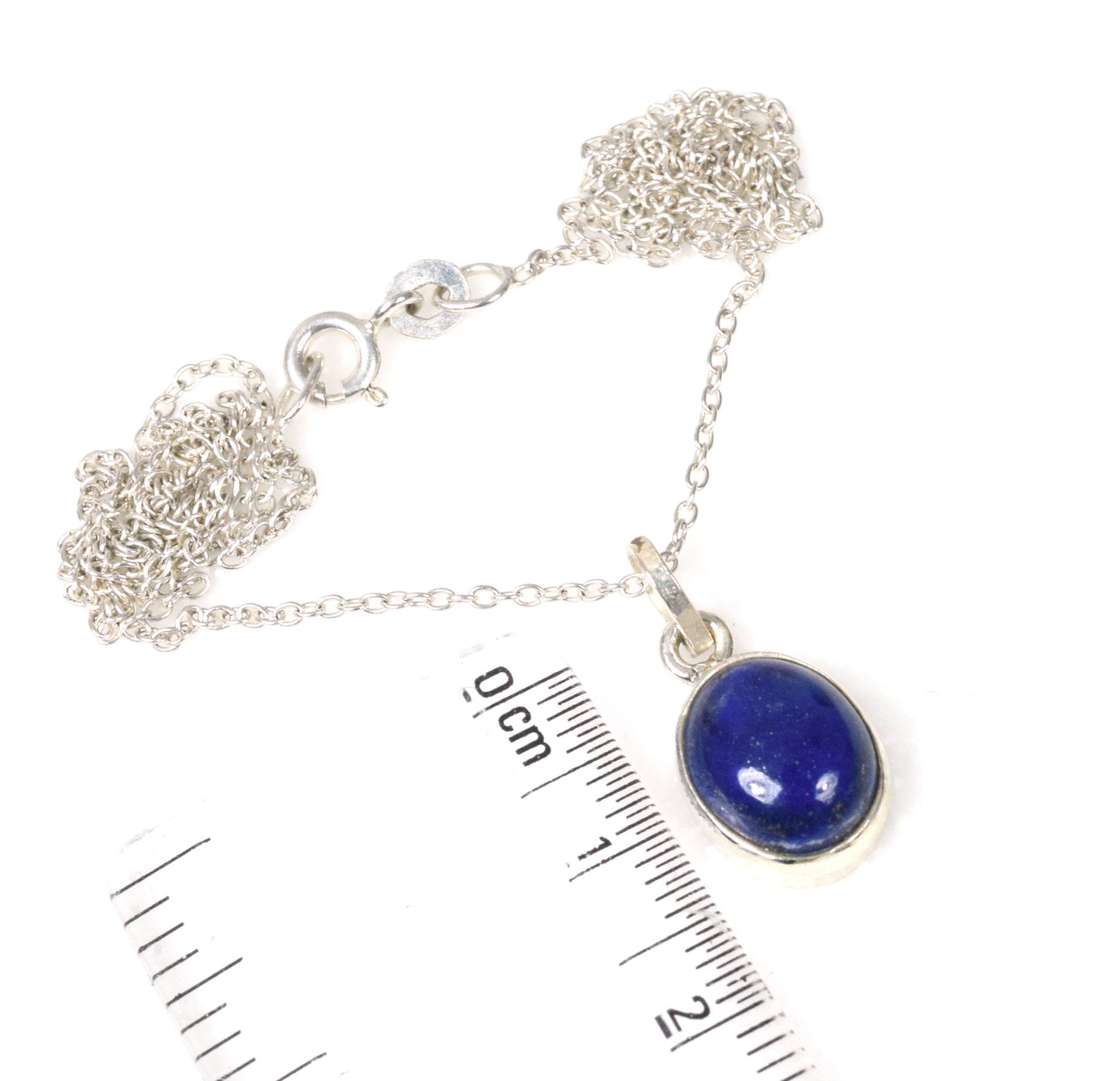 925 Solid Sterling Silver Blue Lapis Lazuli Chain Pendant-18.6 Inch