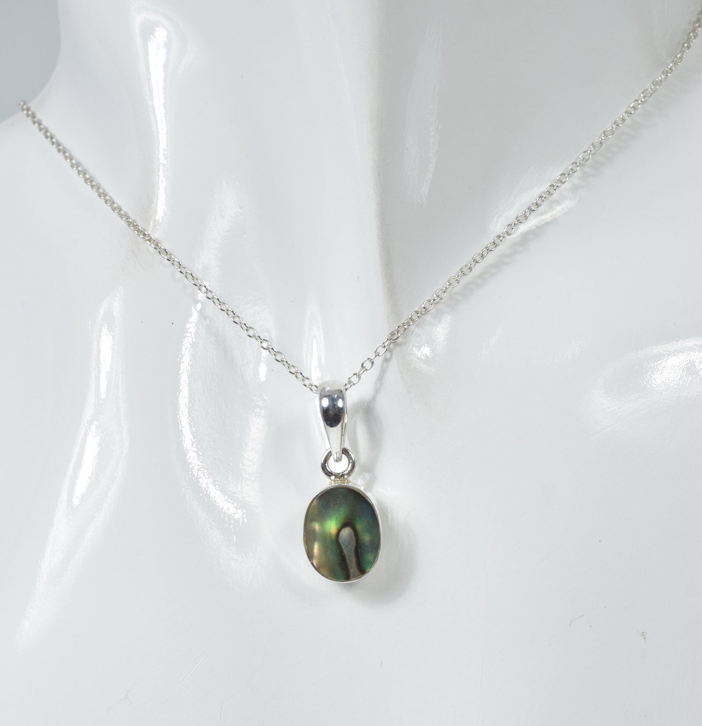 925 Solid Sterling Silver Abalone Shell Chain Pendant-18.9 Inch