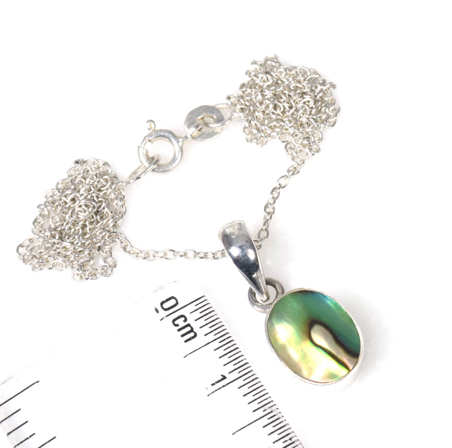 925 Solid Sterling Silver Abalone Shell Chain Pendant-18.9 Inch