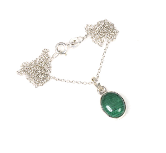 925 Solid Sterling Silver Green Malachite Chain Pendant-18.7 Inch