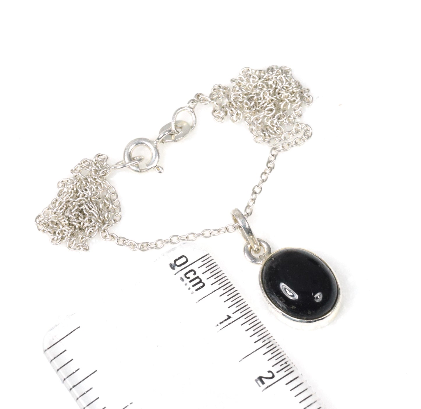 925 Solid Sterling Silver Black Onyx Chain Pendant-18.7 Inch