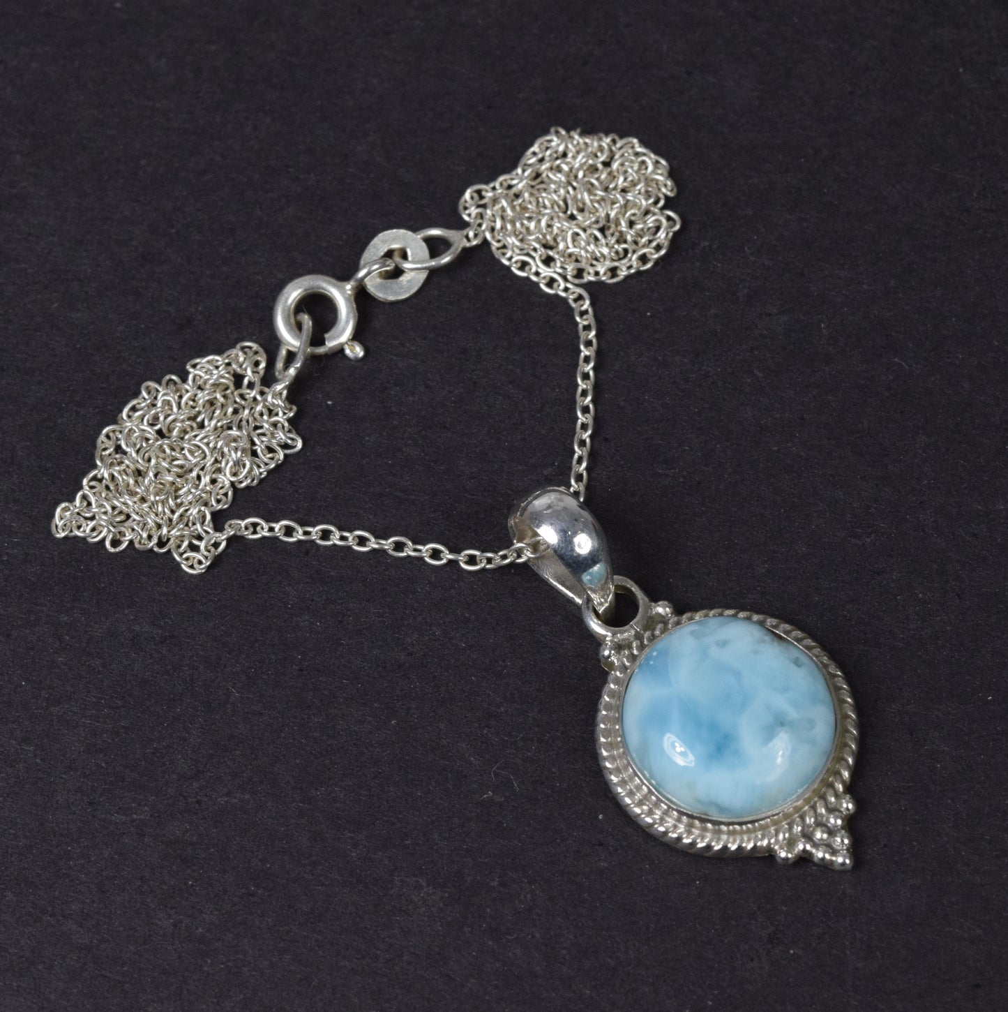925 Solid Sterling Silver Blue Larimar Chain Pendant-19 Inch