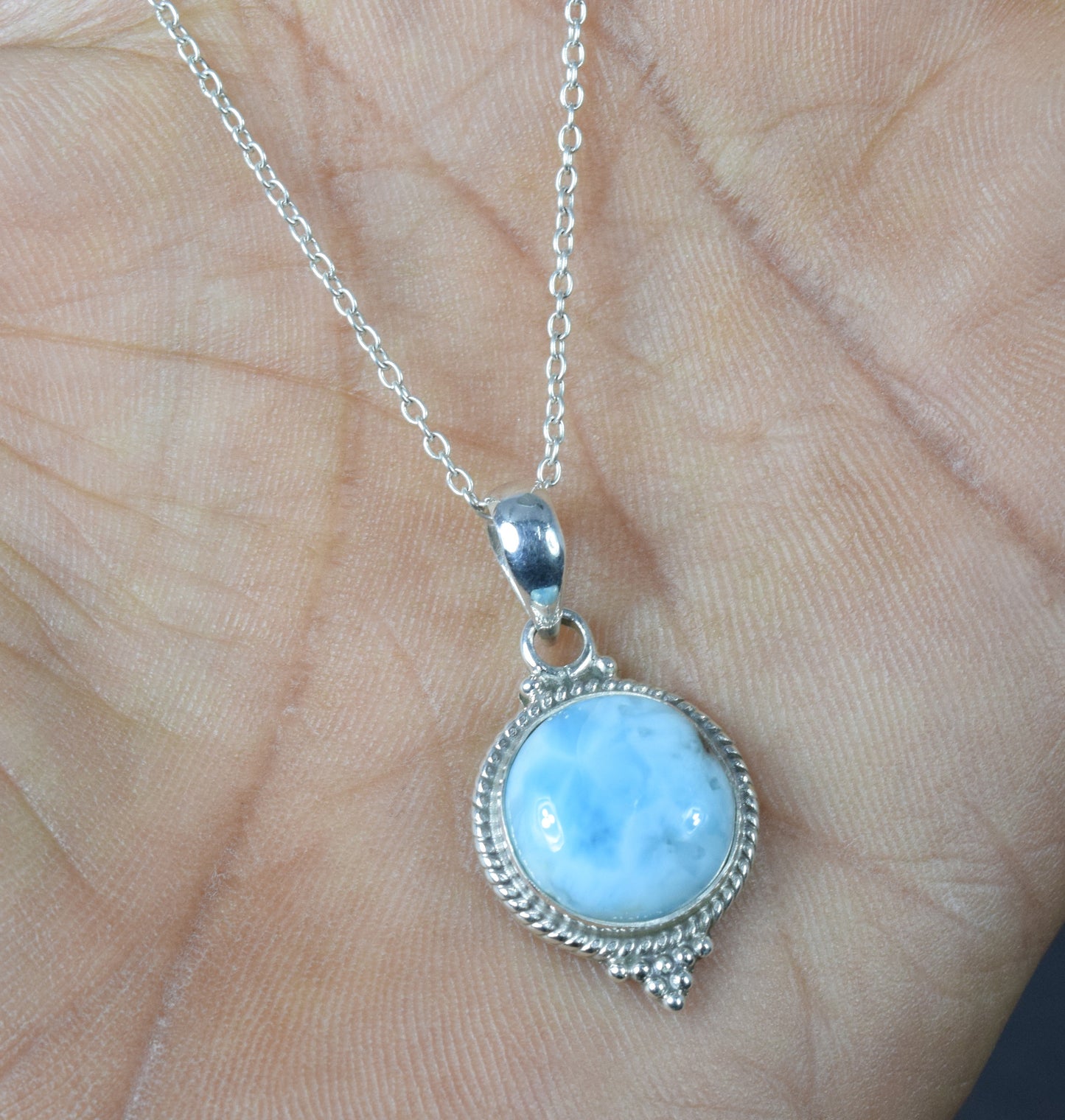 925 Solid Sterling Silver Blue Larimar Chain Pendant-19 Inch