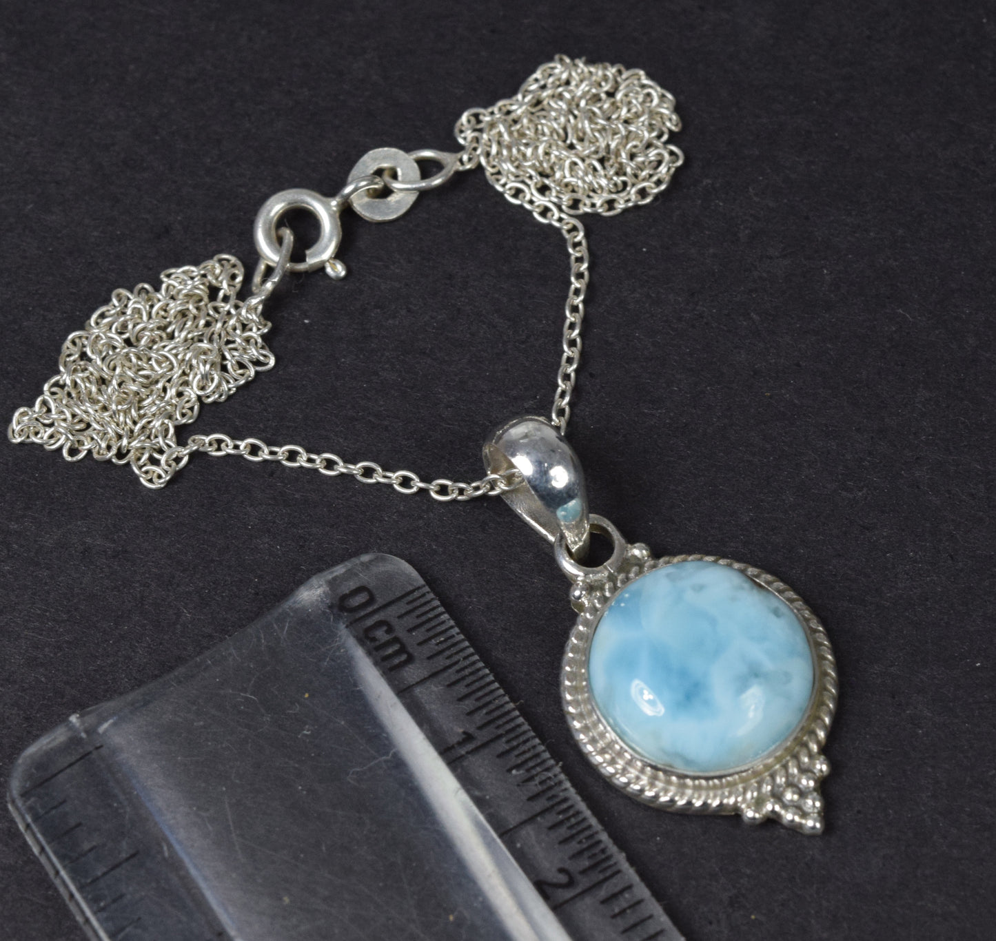 925 Solid Sterling Silver Blue Larimar Chain Pendant-19 Inch
