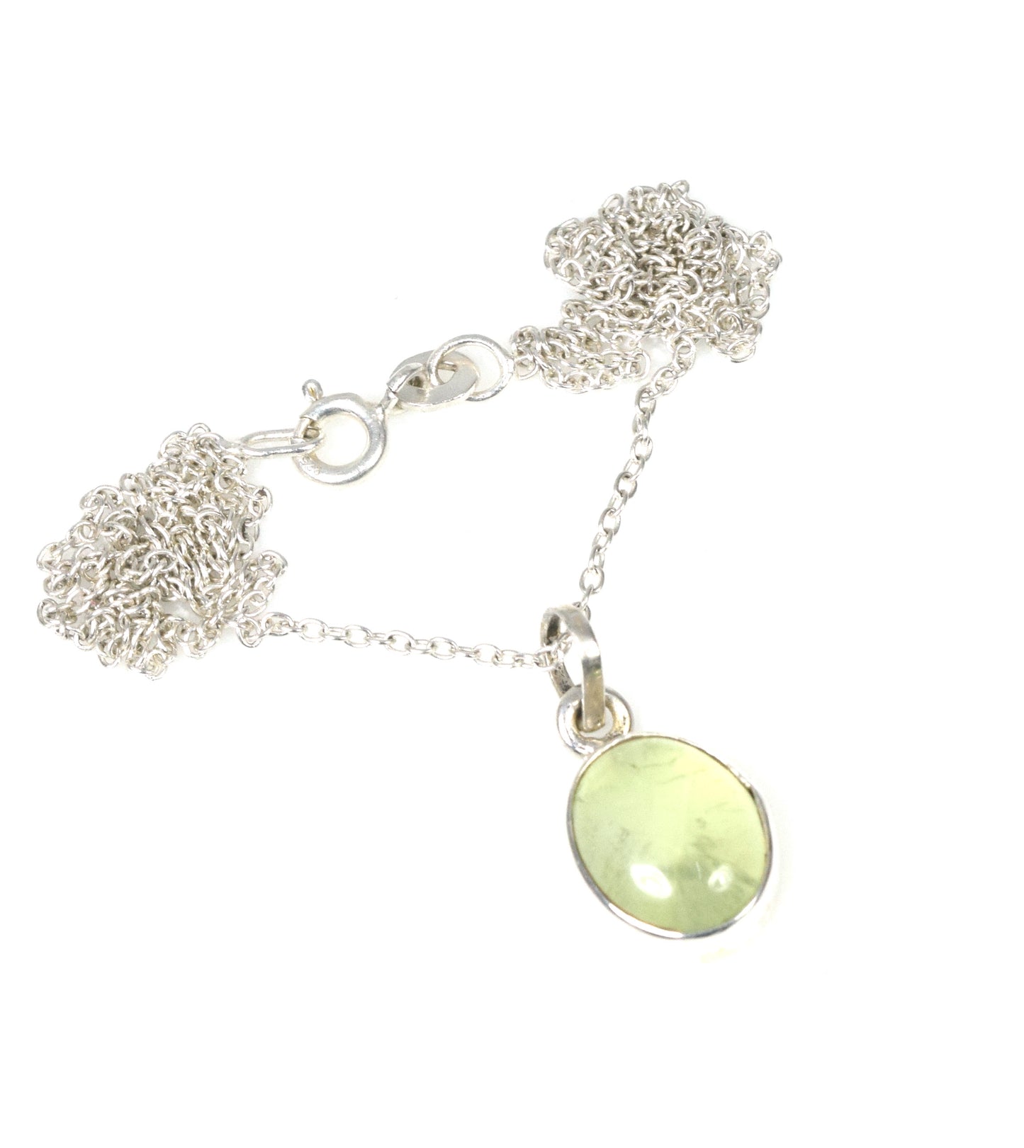 925 Solid Sterling Silver Green Prehnite Chain Pendant-18.7 Inch