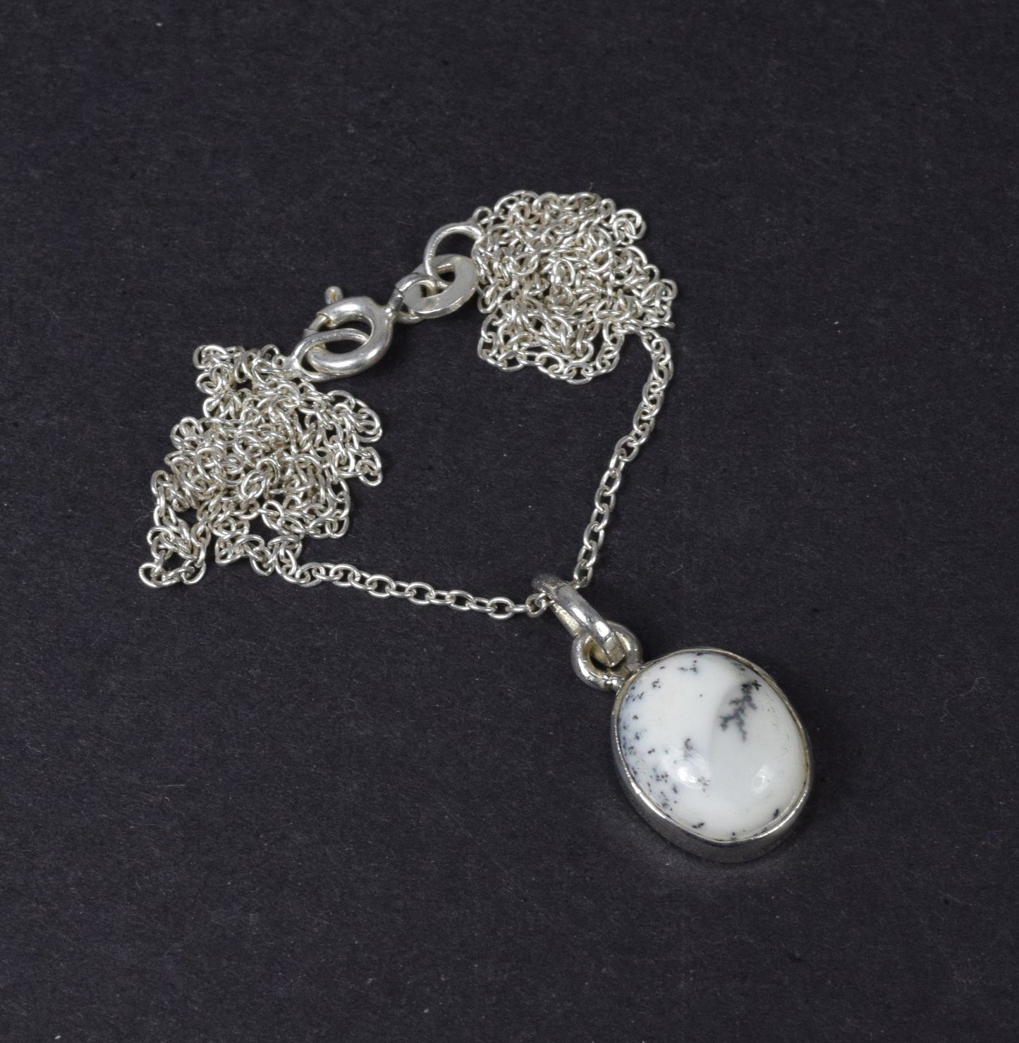 925 Solid Sterling Silver Dendrite Opal Chain Pendant-18.6 Inch