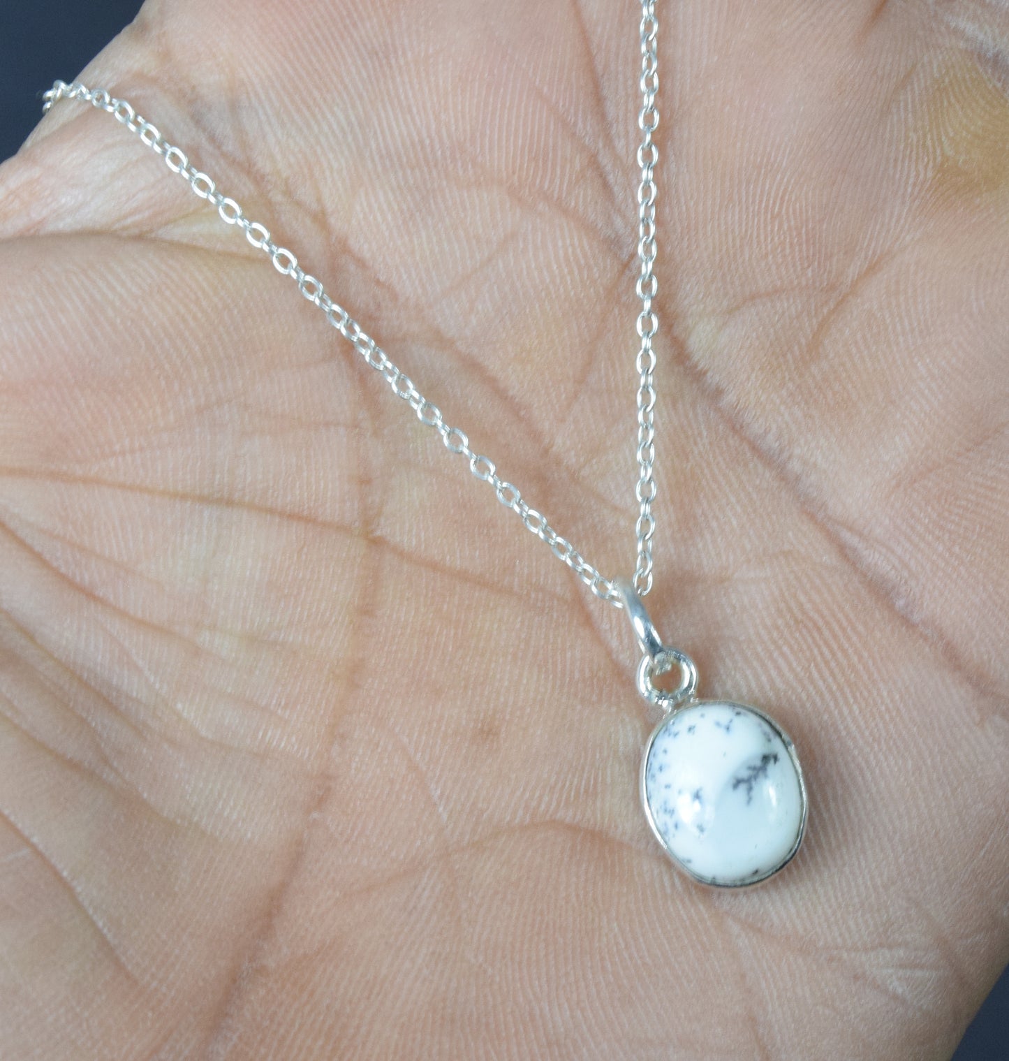 925 Solid Sterling Silver Dendrite Opal Chain Pendant-18.6 Inch