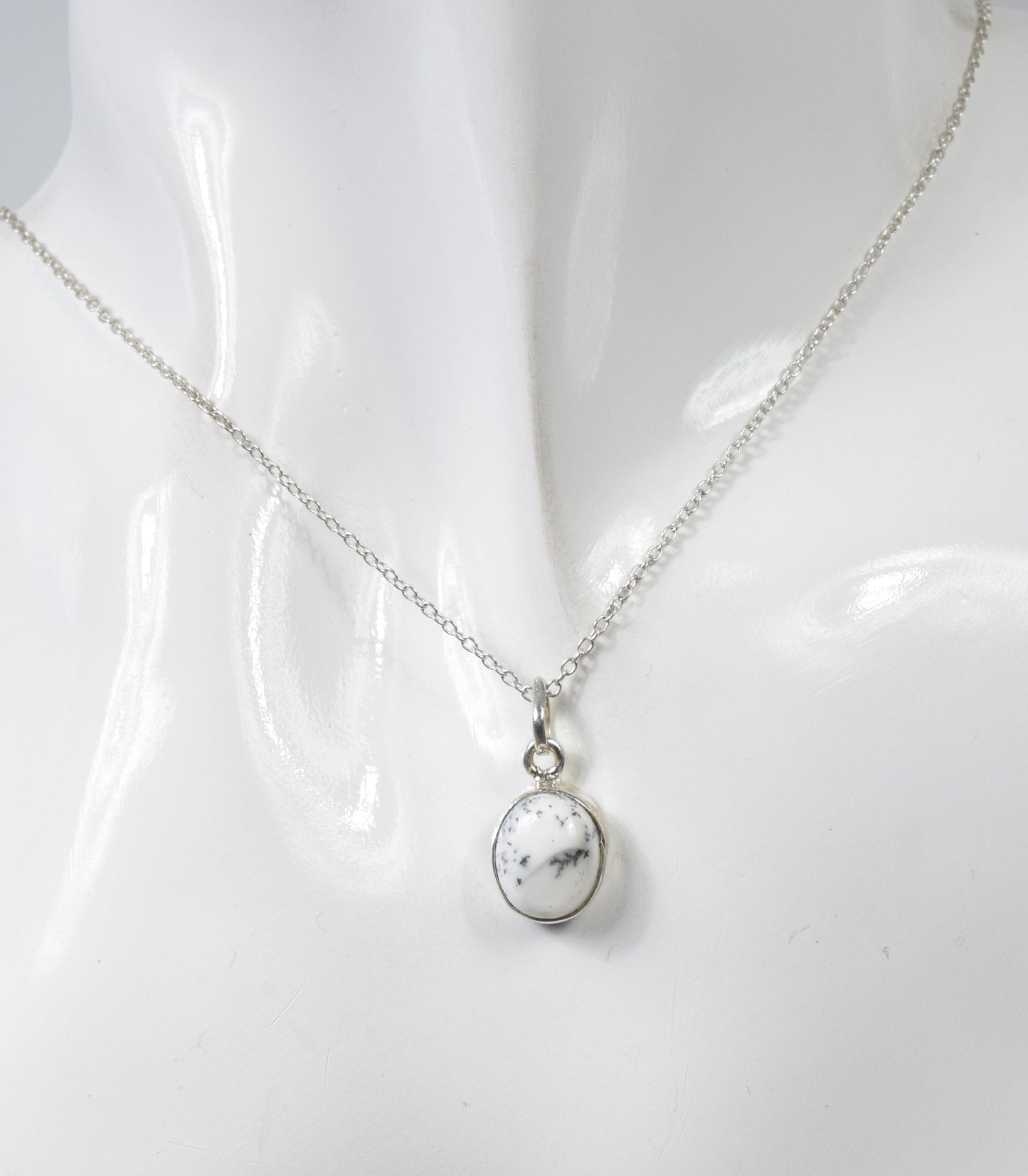 925 Solid Sterling Silver Dendrite Opal Chain Pendant-18.6 Inch