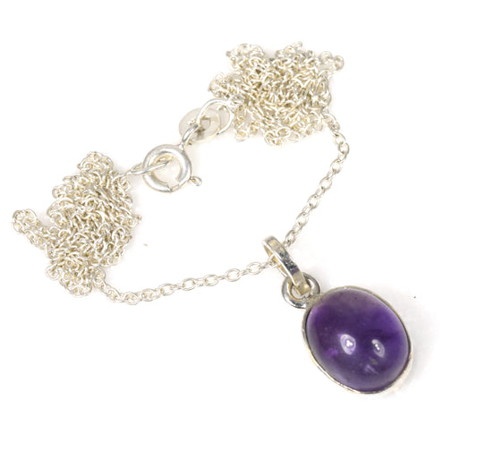 925 Solid Sterling Silver Purple Amethyst Chain Pendant-18.6 Inch