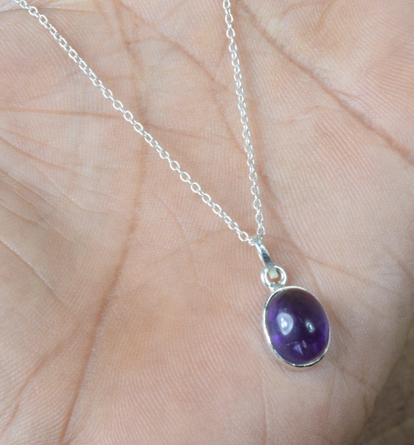 925 Solid Sterling Silver Purple Amethyst Chain Pendant-18.6 Inch