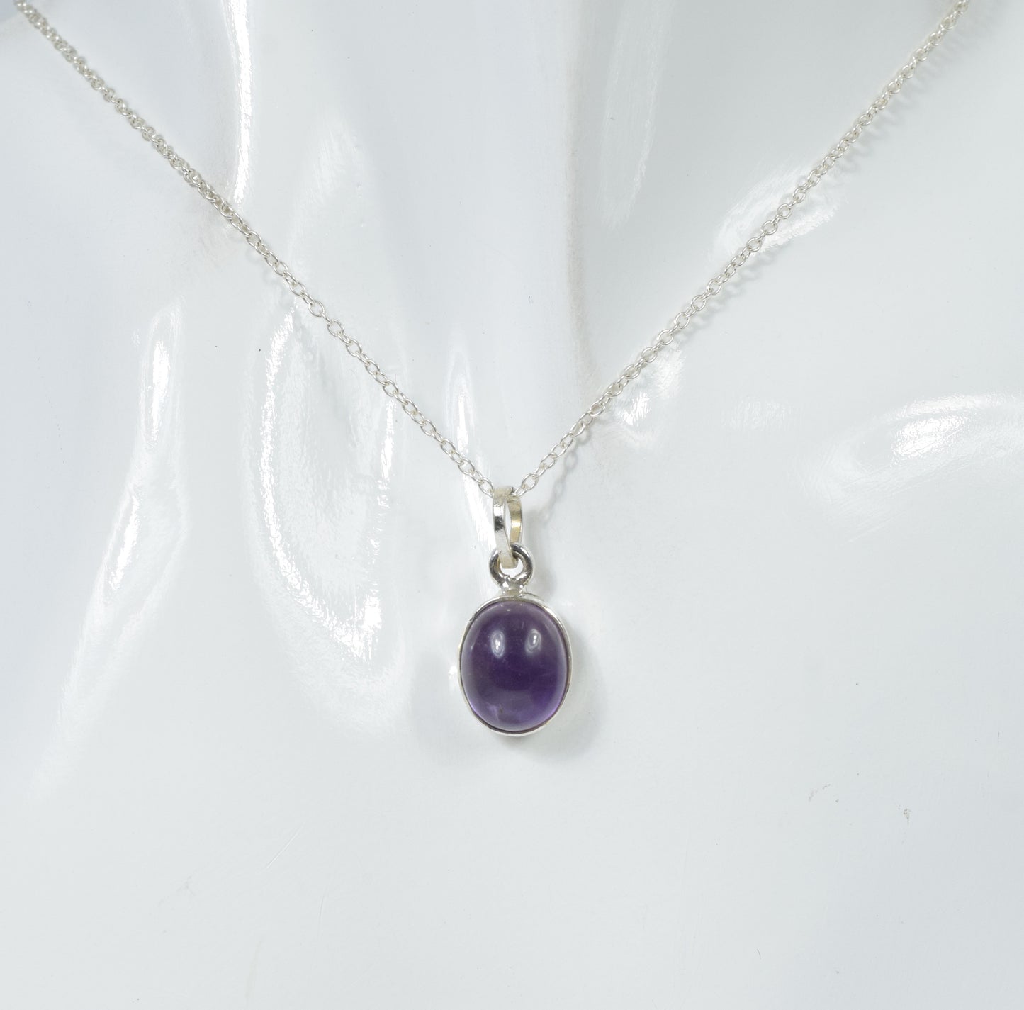 925 Solid Sterling Silver Purple Amethyst Chain Pendant-18.6 Inch