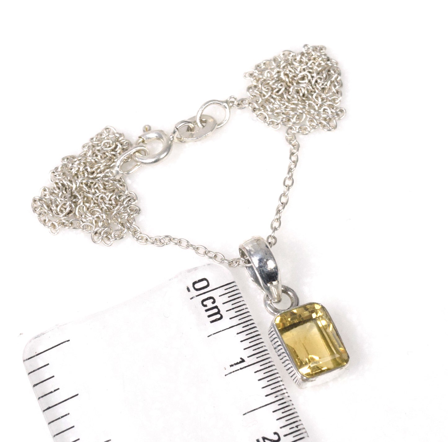 925 Solid Sterling Silver Faceted Yellow Citrine Chain Pendant-18.7 Inch