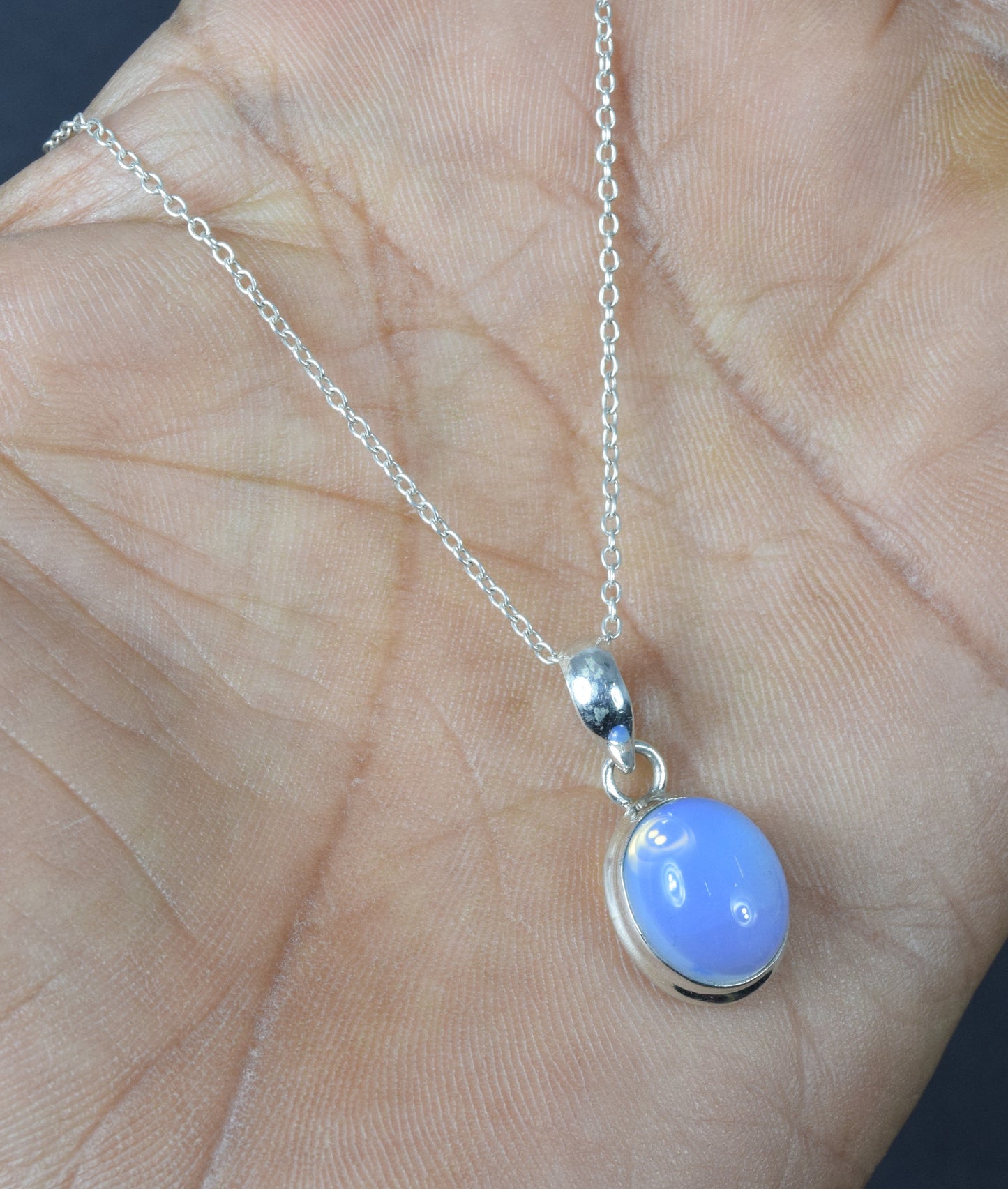 925 Solid Sterling Silver Milky Opalite Chain Pendant-18.8 Inch