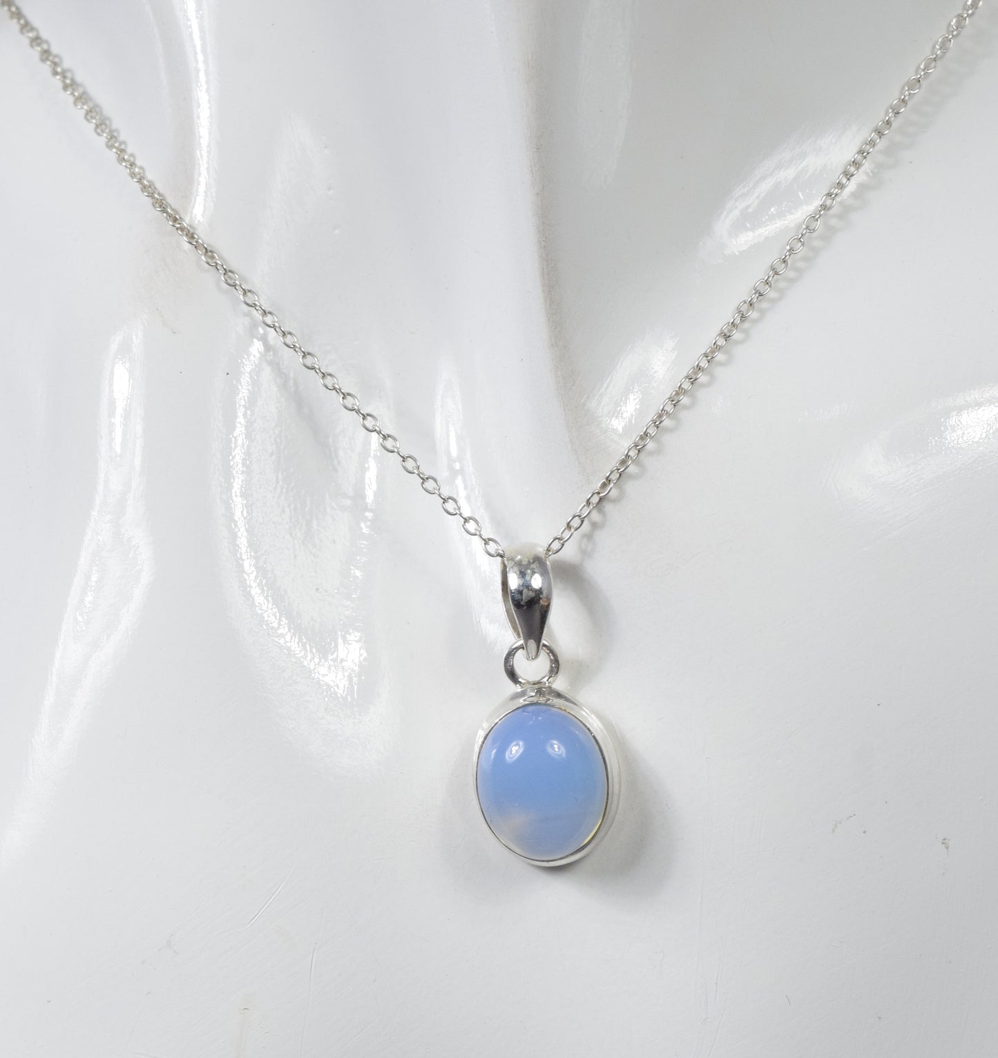 925 Solid Sterling Silver Milky Opalite Chain Pendant-18.8 Inch