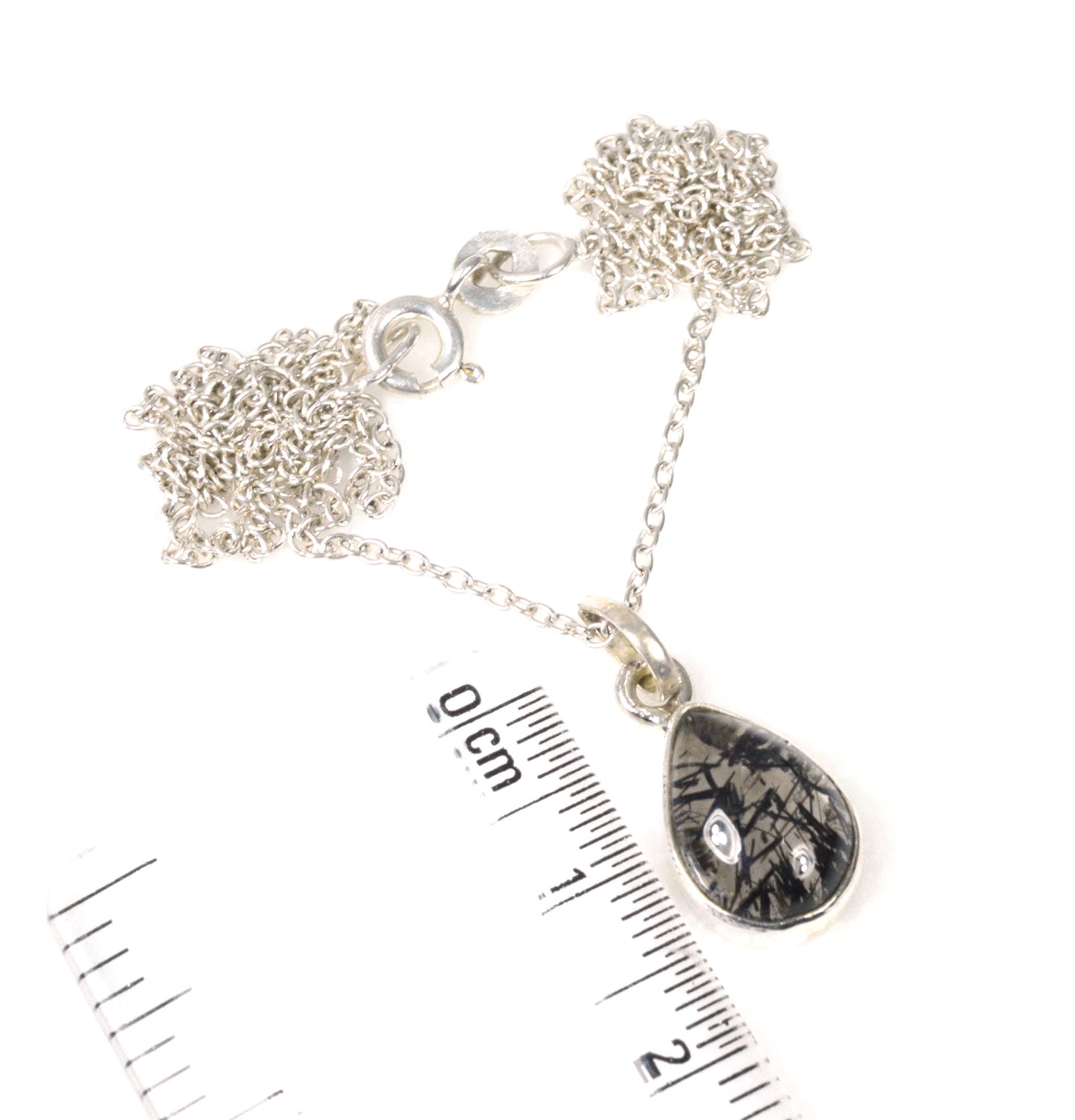 925 Solid Sterling Silver Black Rutile Chain Pendant-18.7 Inch