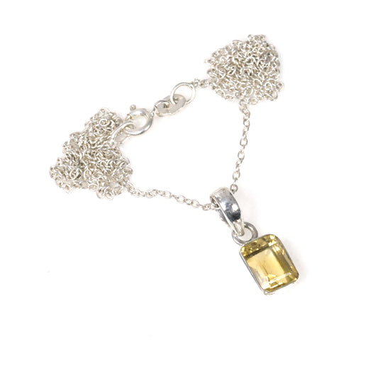 925 Solid Sterling Silver Faceted Yellow Citrine Chain Pendant-18.7 Inch
