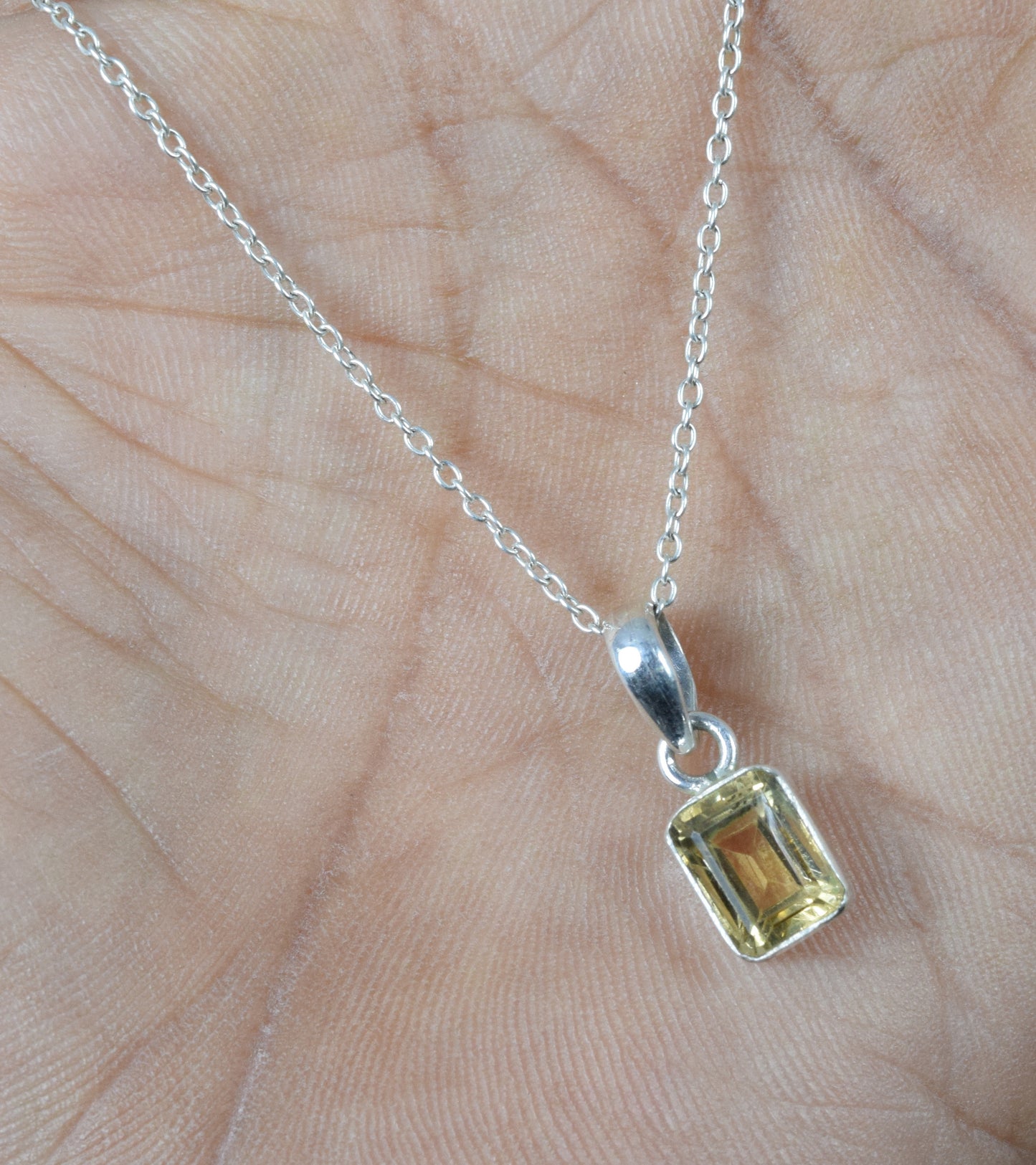 925 Solid Sterling Silver Faceted Yellow Citrine Chain Pendant-18.7 Inch