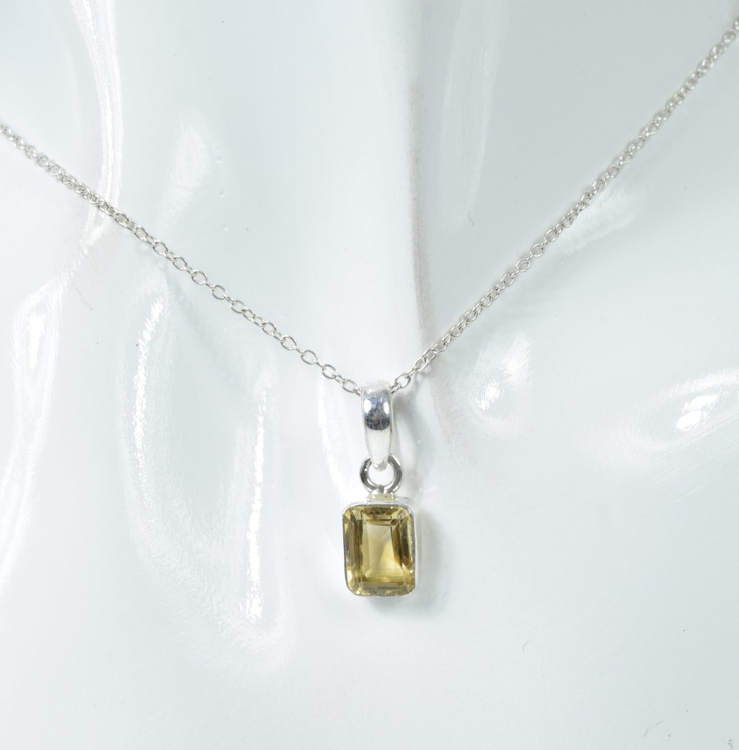 925 Solid Sterling Silver Faceted Yellow Citrine Chain Pendant-18.7 Inch