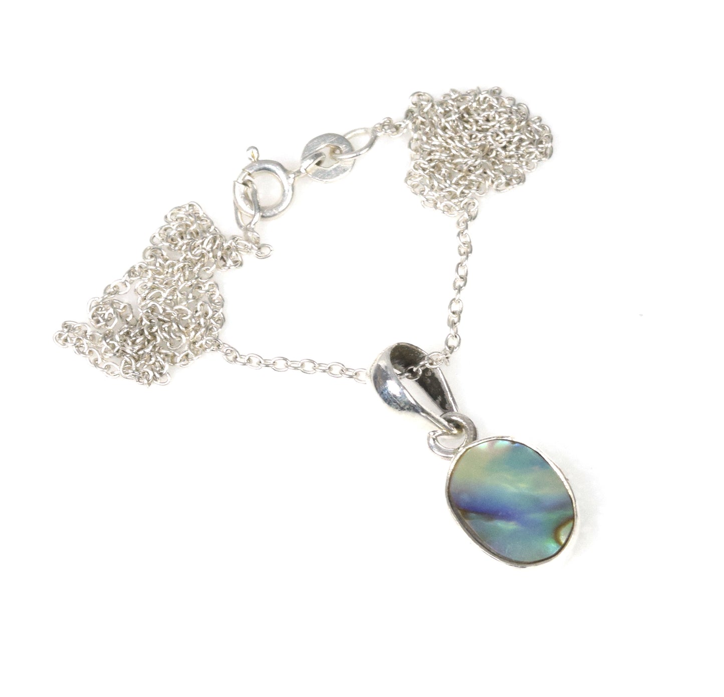 925 Solid Sterling Silver Abalone Shell Chain Pendant-18.8 Inch