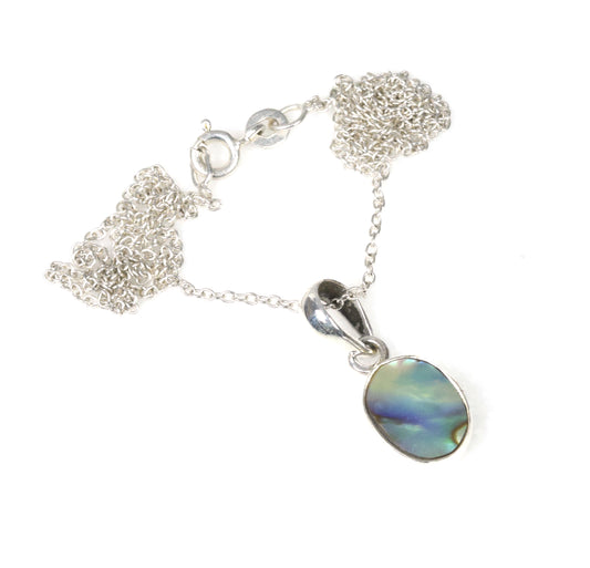 925 Solid Sterling Silver Abalone Shell Chain Pendant-18.8 Inch