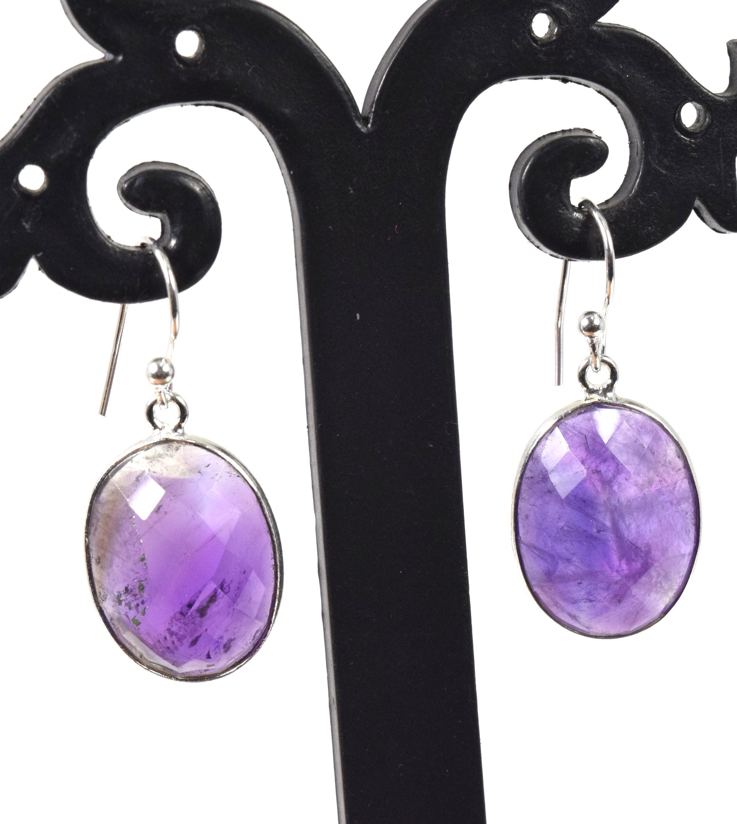 925 Solid Sterling Silver Faceted Purple Amethyst Hook Earring-1.3 Inch