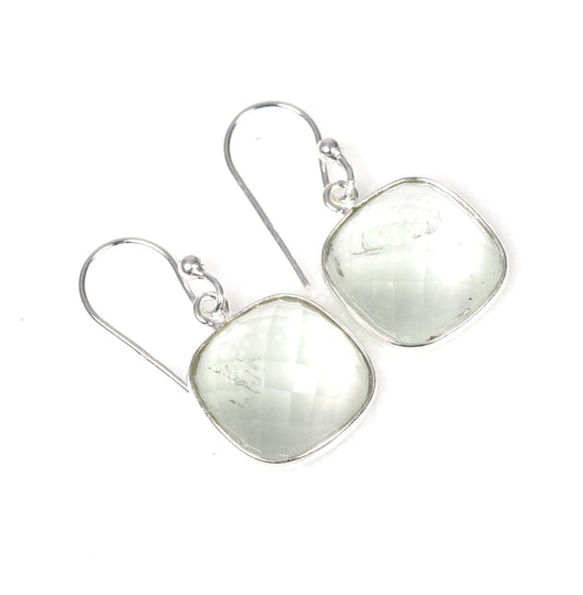 925 Solid Sterling Silver Cut Aqua Quartz Hook Earring-1.1 Inch