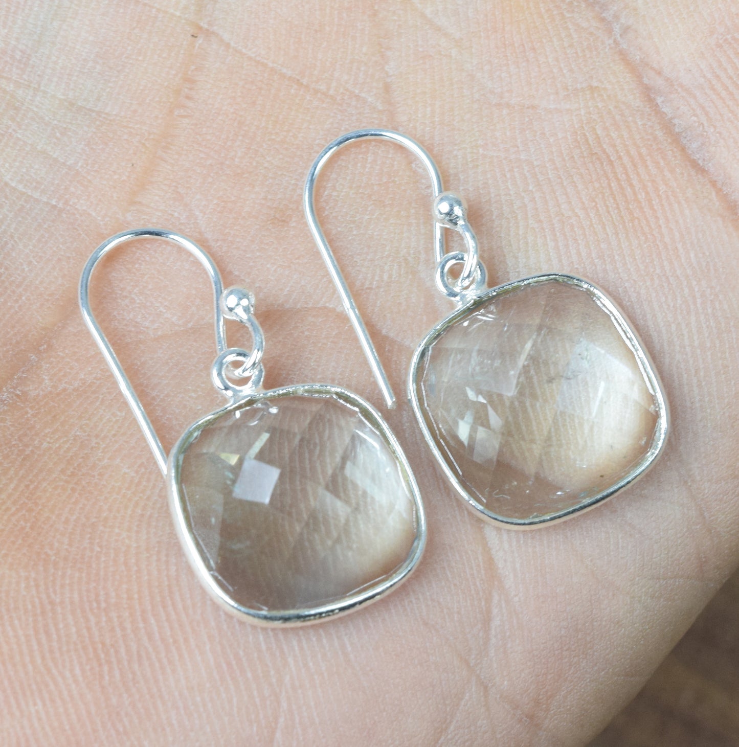 925 Solid Sterling Silver Cut Aqua Quartz Hook Earring-1.1 Inch