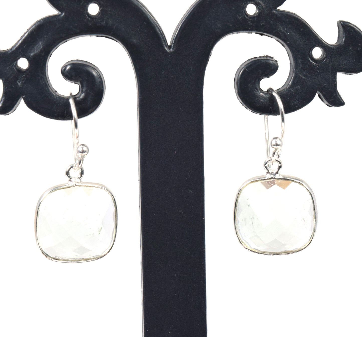 925 Solid Sterling Silver Cut Aqua Quartz Hook Earring-1.1 Inch