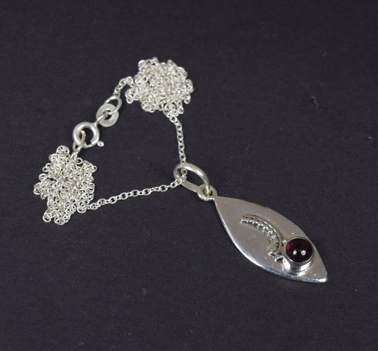 925 Solid Sterling Silver Red Garnet Chain Pendant - 19.2 Inch