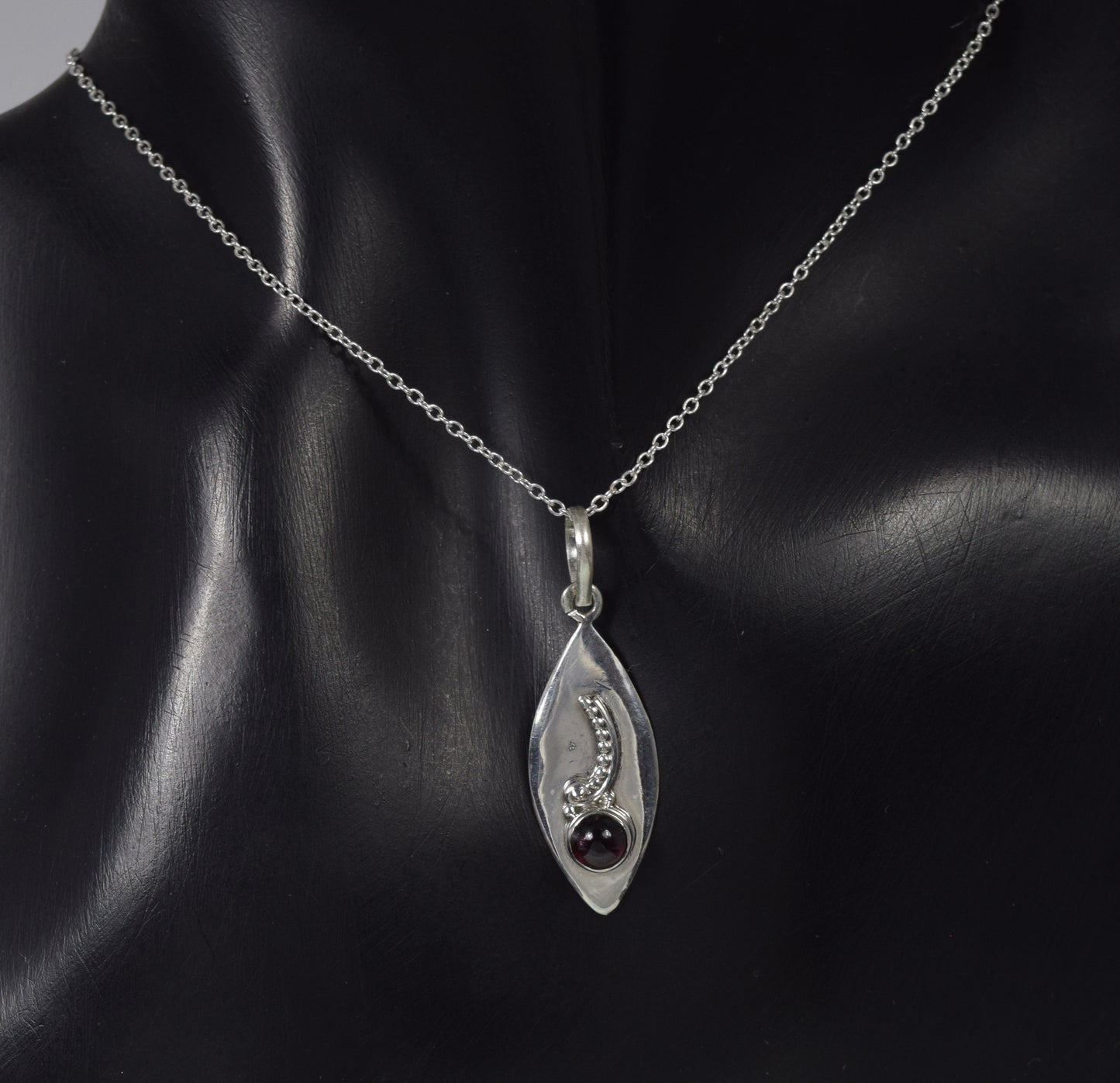925 Solid Sterling Silver Red Garnet Chain Pendant - 19.2 Inch