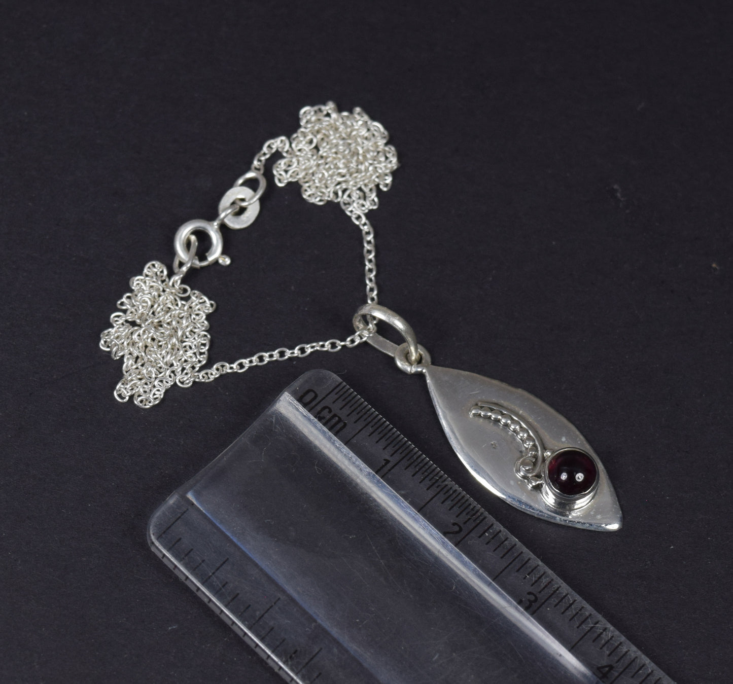925 Solid Sterling Silver Red Garnet Chain Pendant - 19.2 Inch