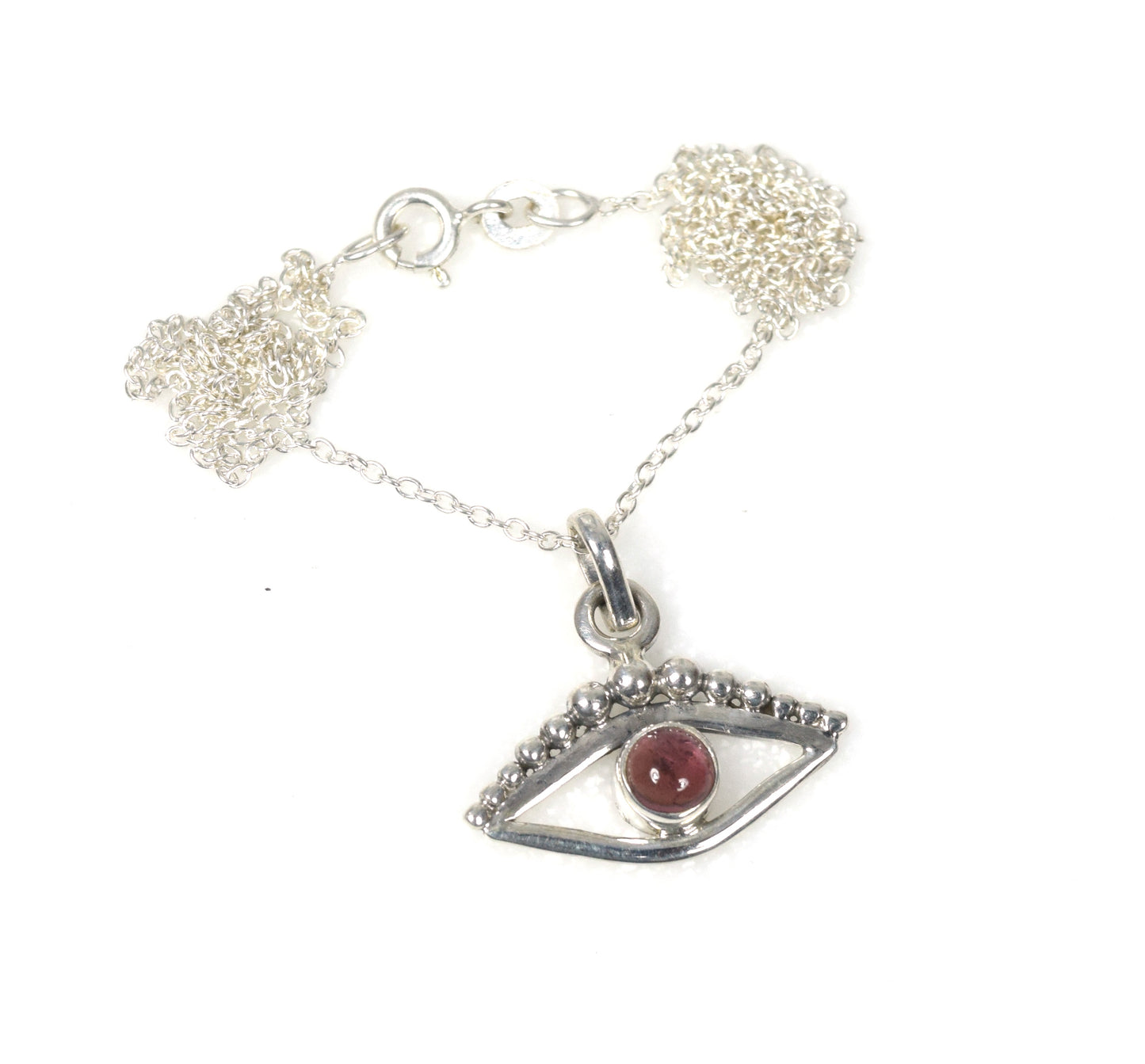 925 Solid Sterling Silver Pink Tourmaline Chain Pendant - 18.7 Inch