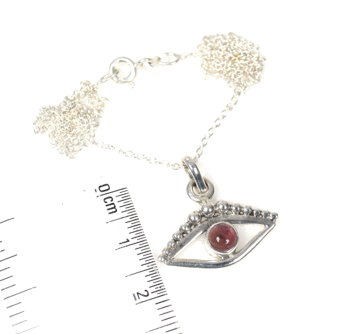 925 Solid Sterling Silver Pink Tourmaline Chain Pendant - 18.7 Inch