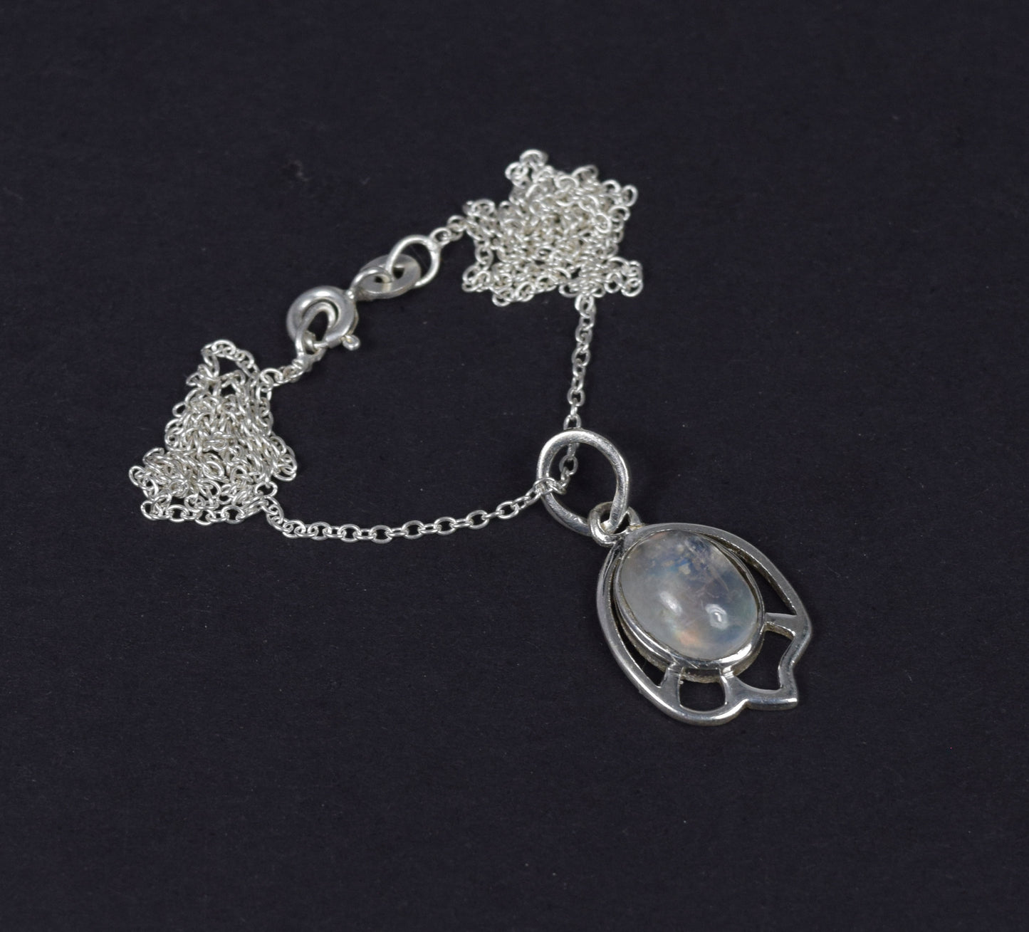 925 Solid Sterling Silver White Rainbow Moonstone Chain Pendant - 19 Inch