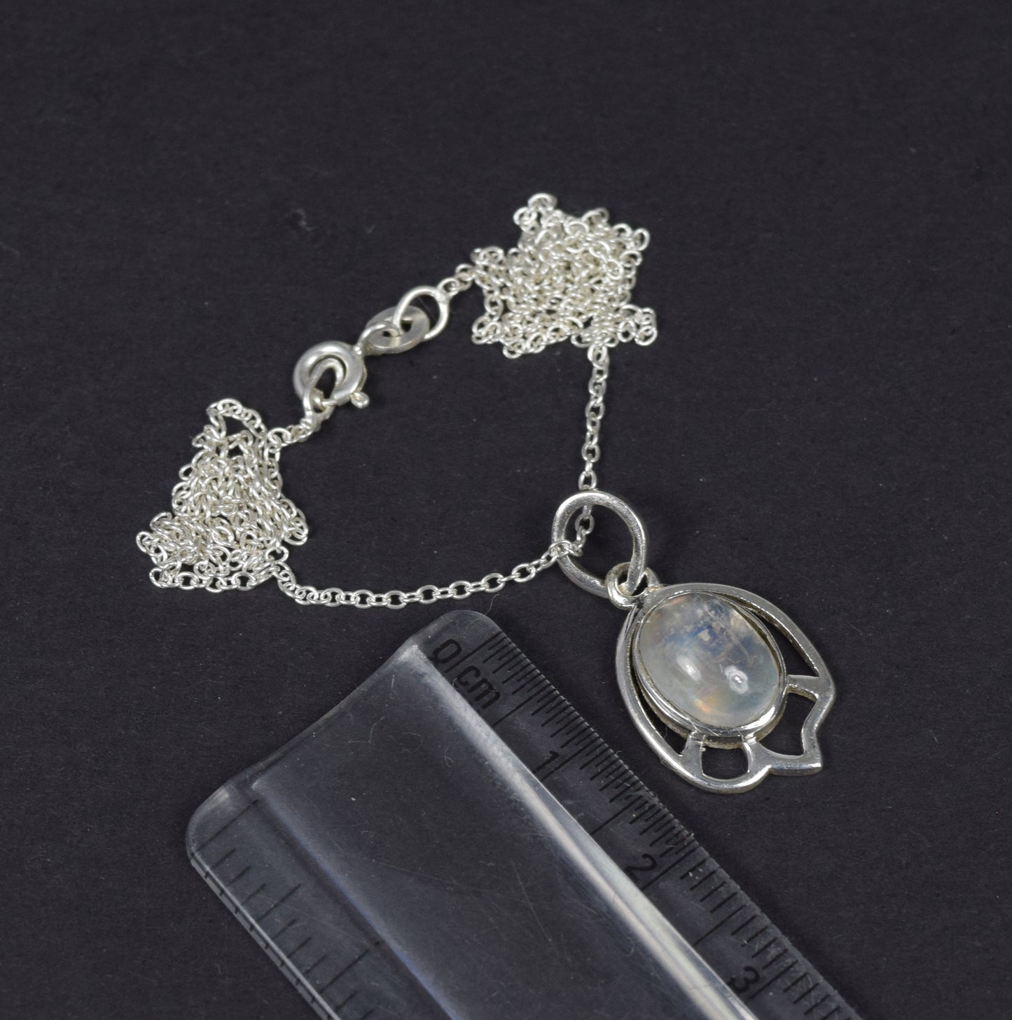 925 Solid Sterling Silver White Rainbow Moonstone Chain Pendant - 19 Inch
