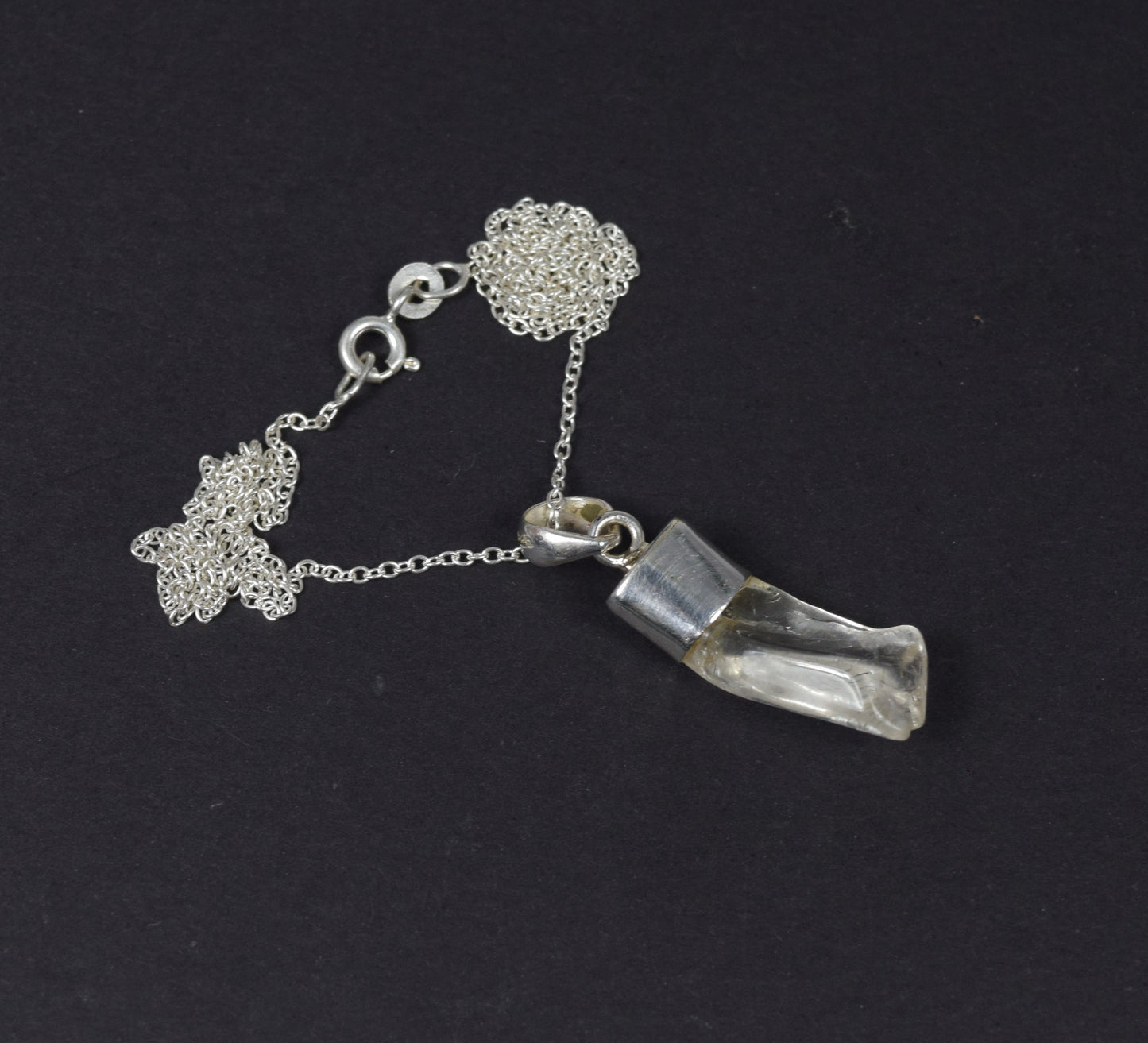 925 Solid Sterling Silver Rough Clear Crystal Quartz Chain Pendant