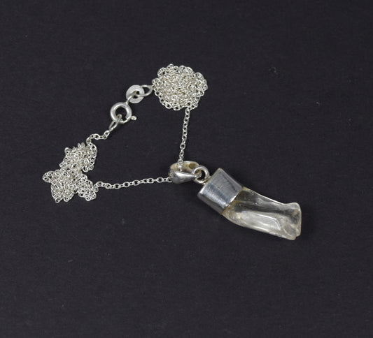 925 Solid Sterling Silver Rough Clear Crystal Quartz Chain Pendant