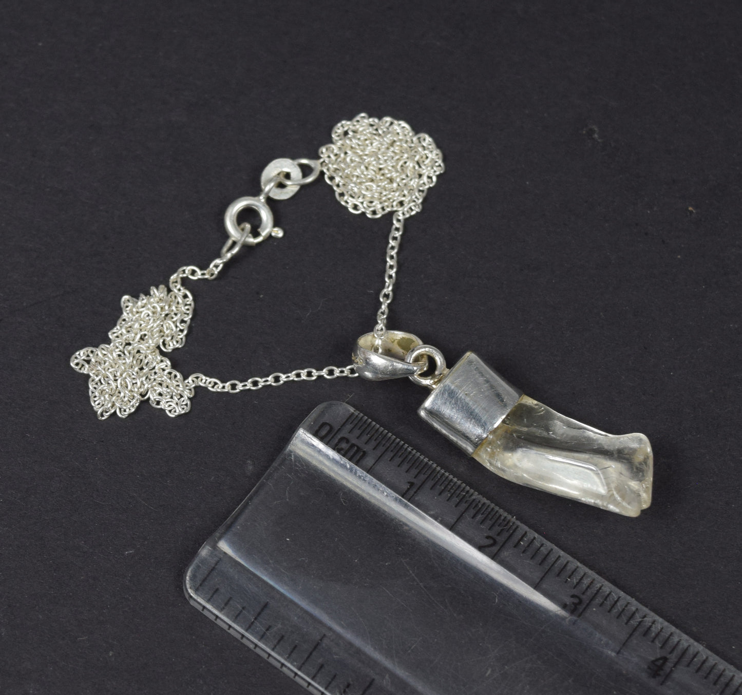 925 Solid Sterling Silver Rough Clear Crystal Quartz Chain Pendant