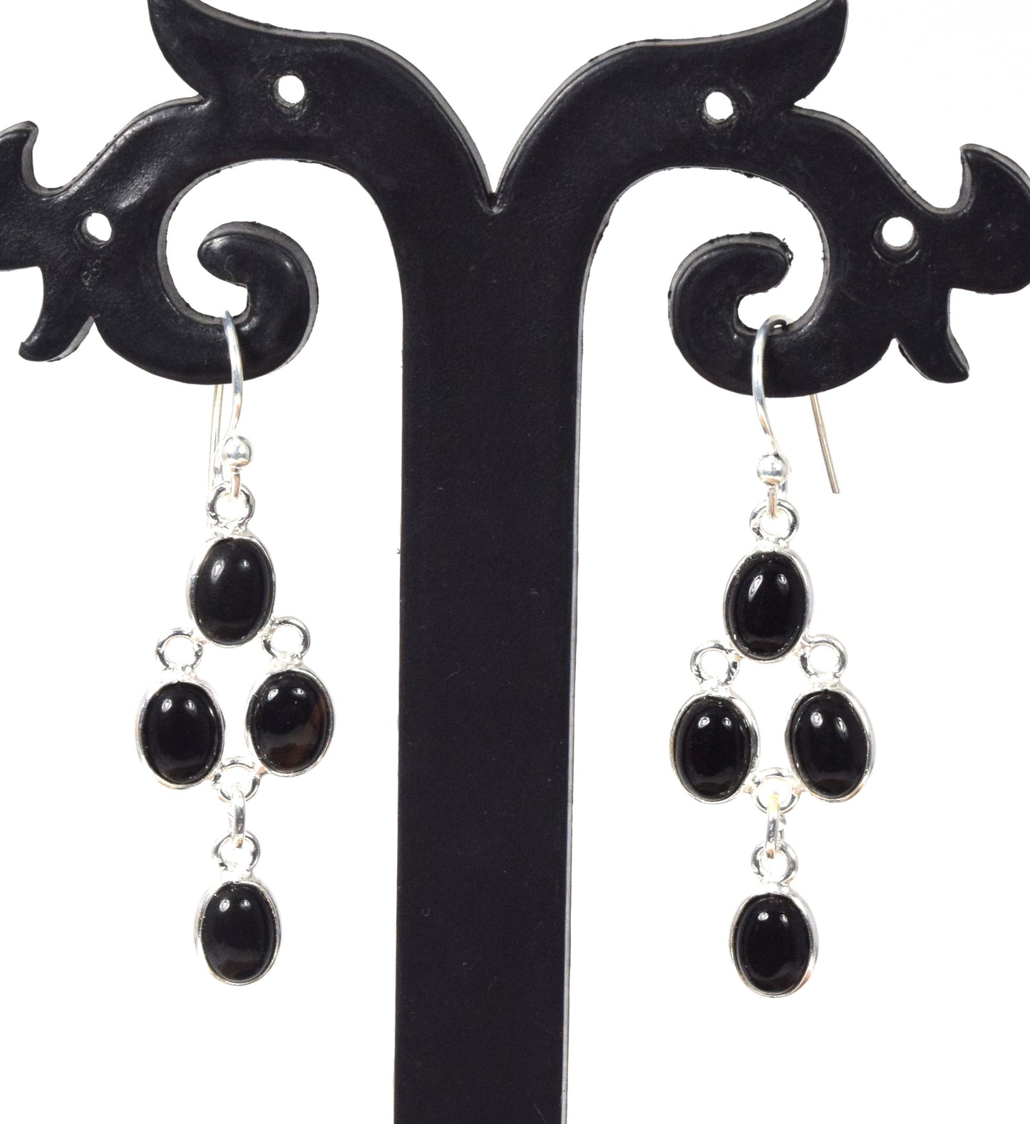 925 Solid Sterling Silver Black Onyx Hook Earring - 1.7 Inch