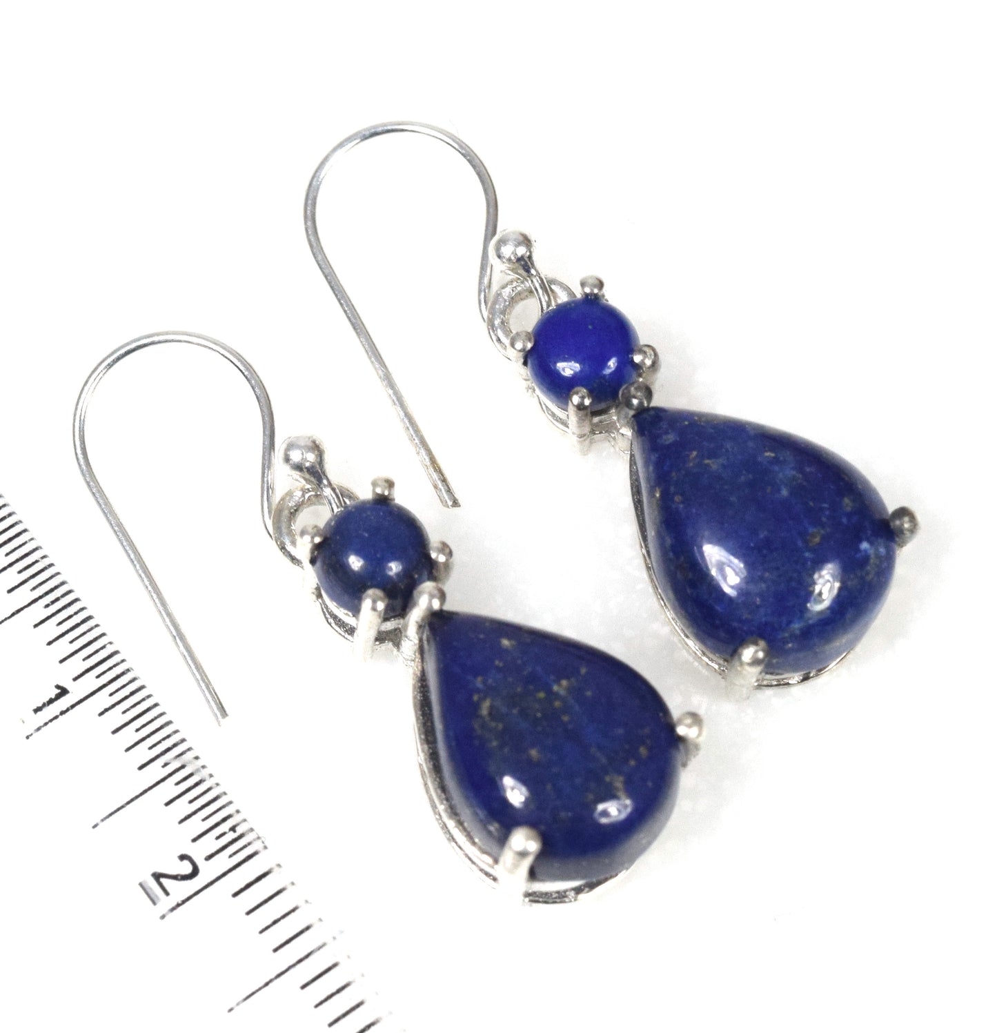 925 Solid Sterling Silver Two Stone Hook Earring - 5.5 Grams