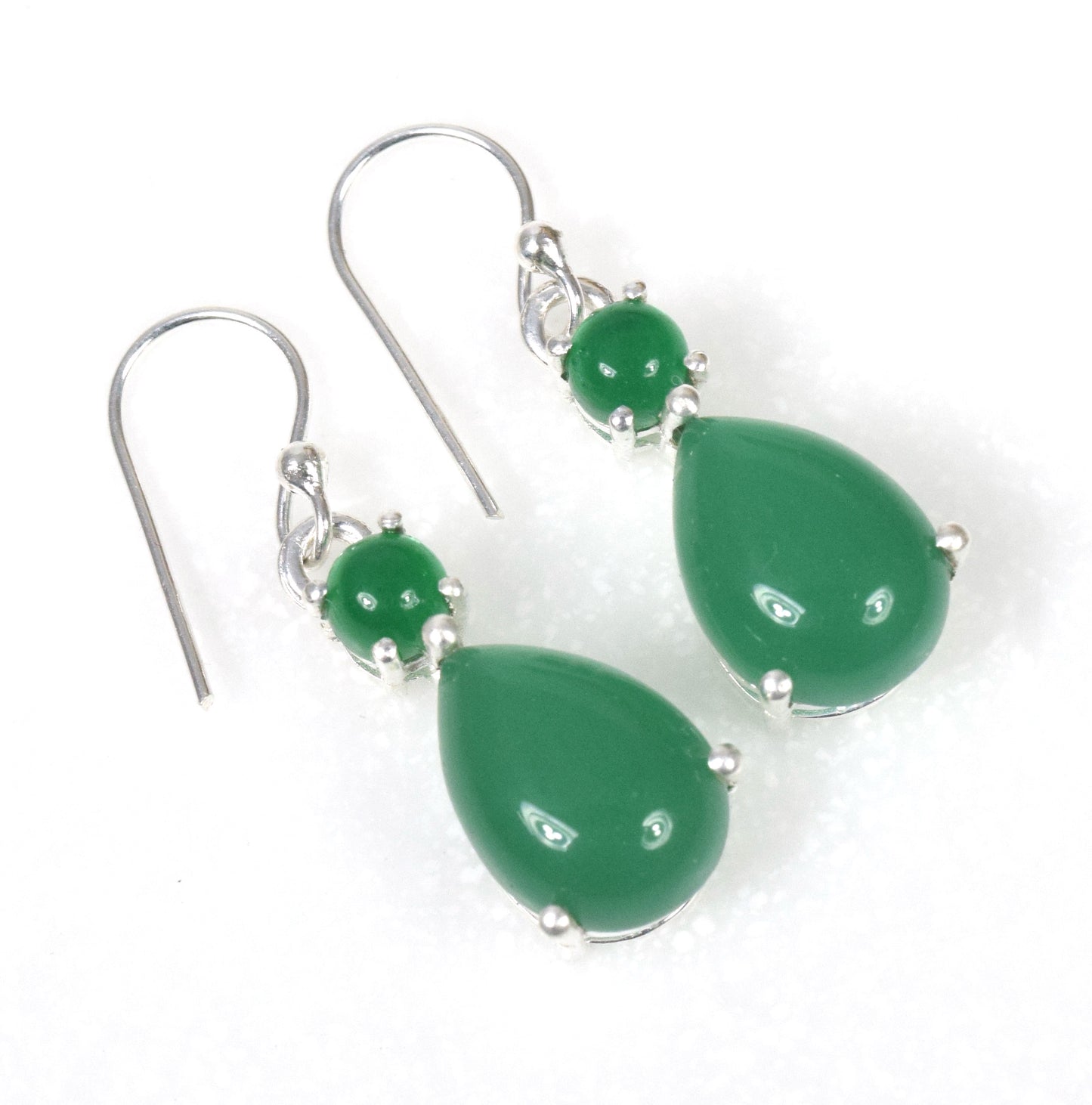 925 Solid Sterling Silver Green Onyx Hook Earring - 1.2 Inch