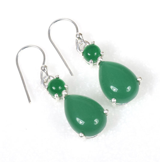 925 Solid Sterling Silver Green Onyx Hook Earring - 1.2 Inch