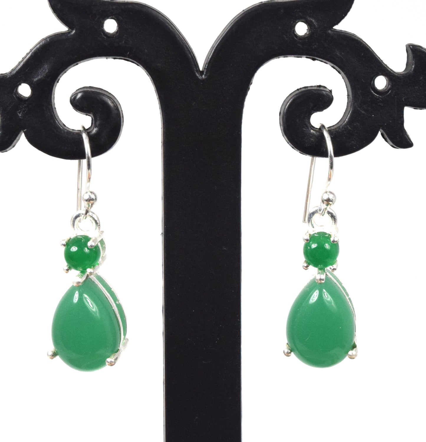 925 Solid Sterling Silver Green Onyx Hook Earring - 1.2 Inch